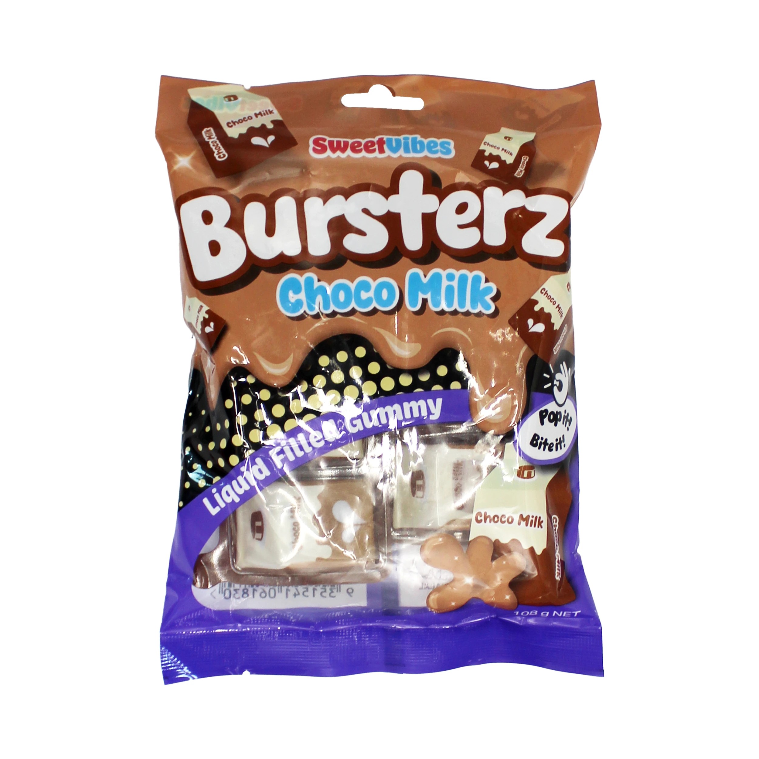 1 SweetVibes Bursterz Liquid Filled Gummies 108g - Choco Milk, 1 of 2