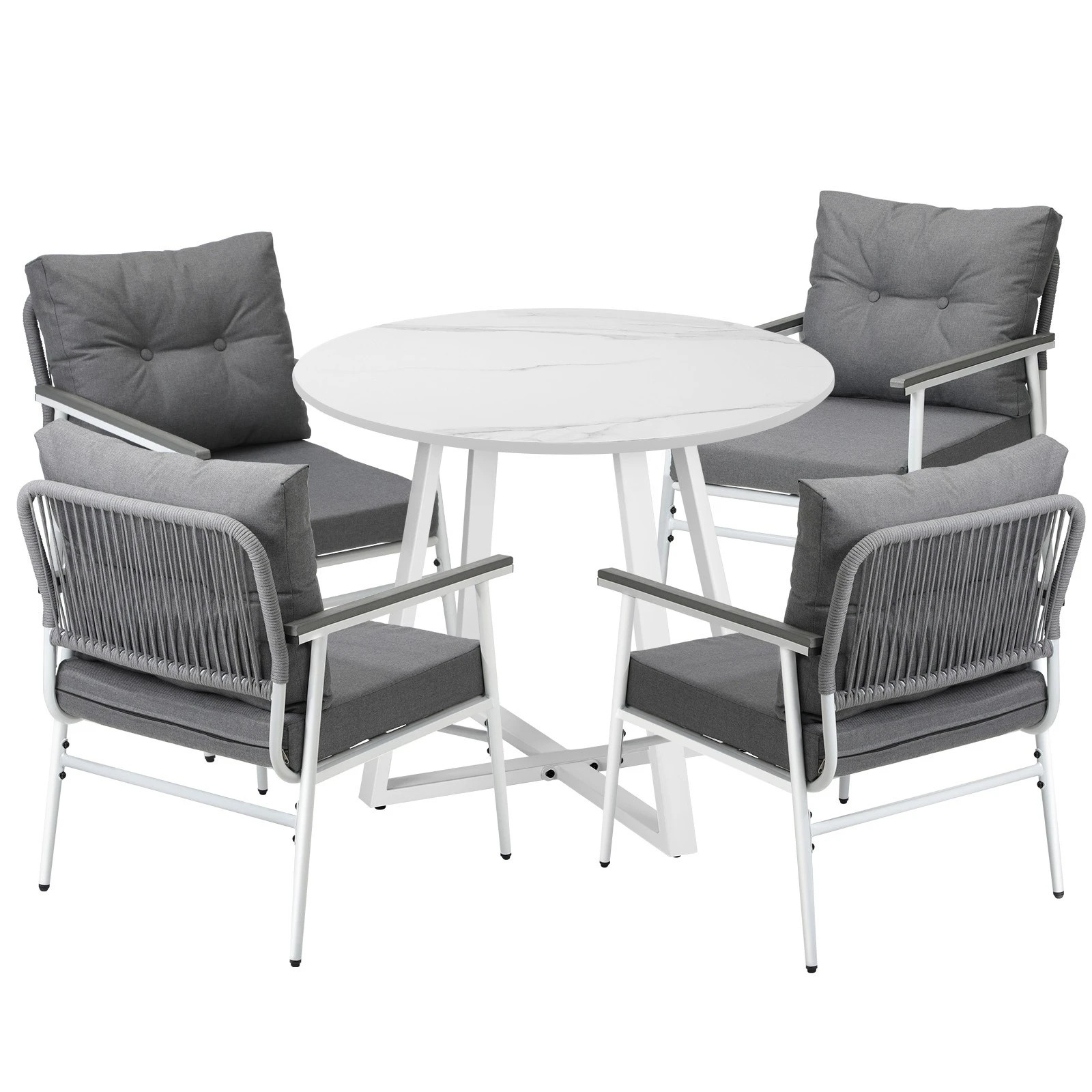1 Livsip Outdoor Dining Setting Patio Furniture Set 4 Seater Round Table Chair - White, 1 of 9