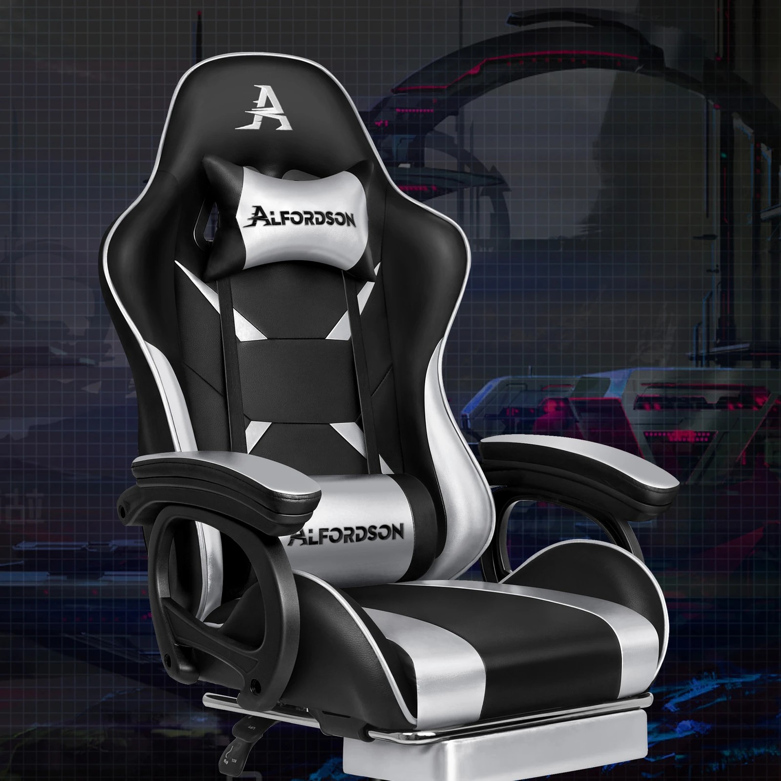 5 Alfordson Gaming Office Chair Racing Massage Computer Seat Footrest Leather - Black, 5 of 10