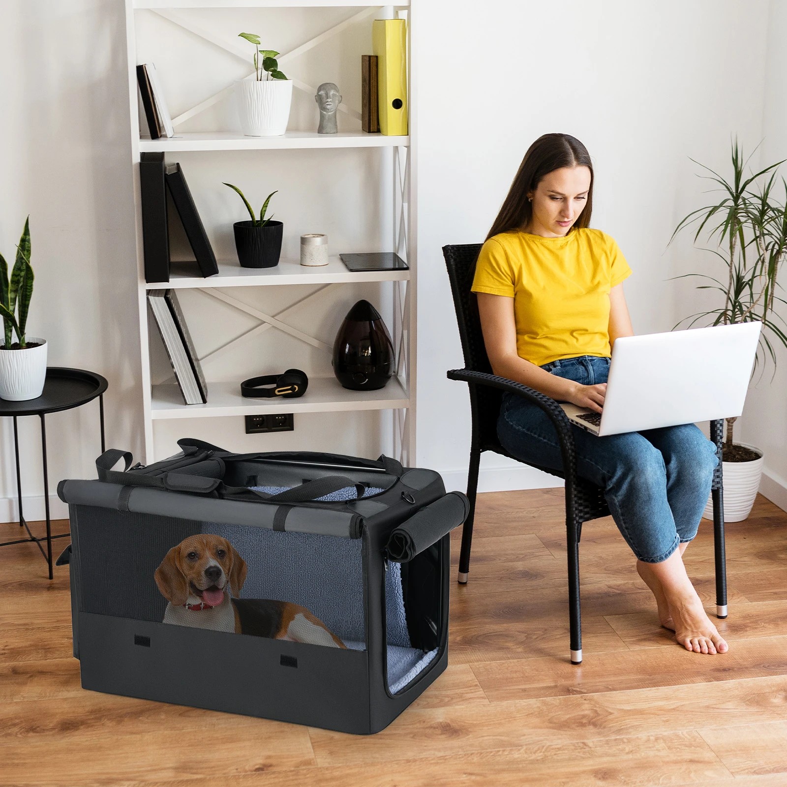 3 Costway Folding Pet Carrier Portable Dog Crate w/Breathable Mesh 90 x 76 x 48cm, 3 of 6