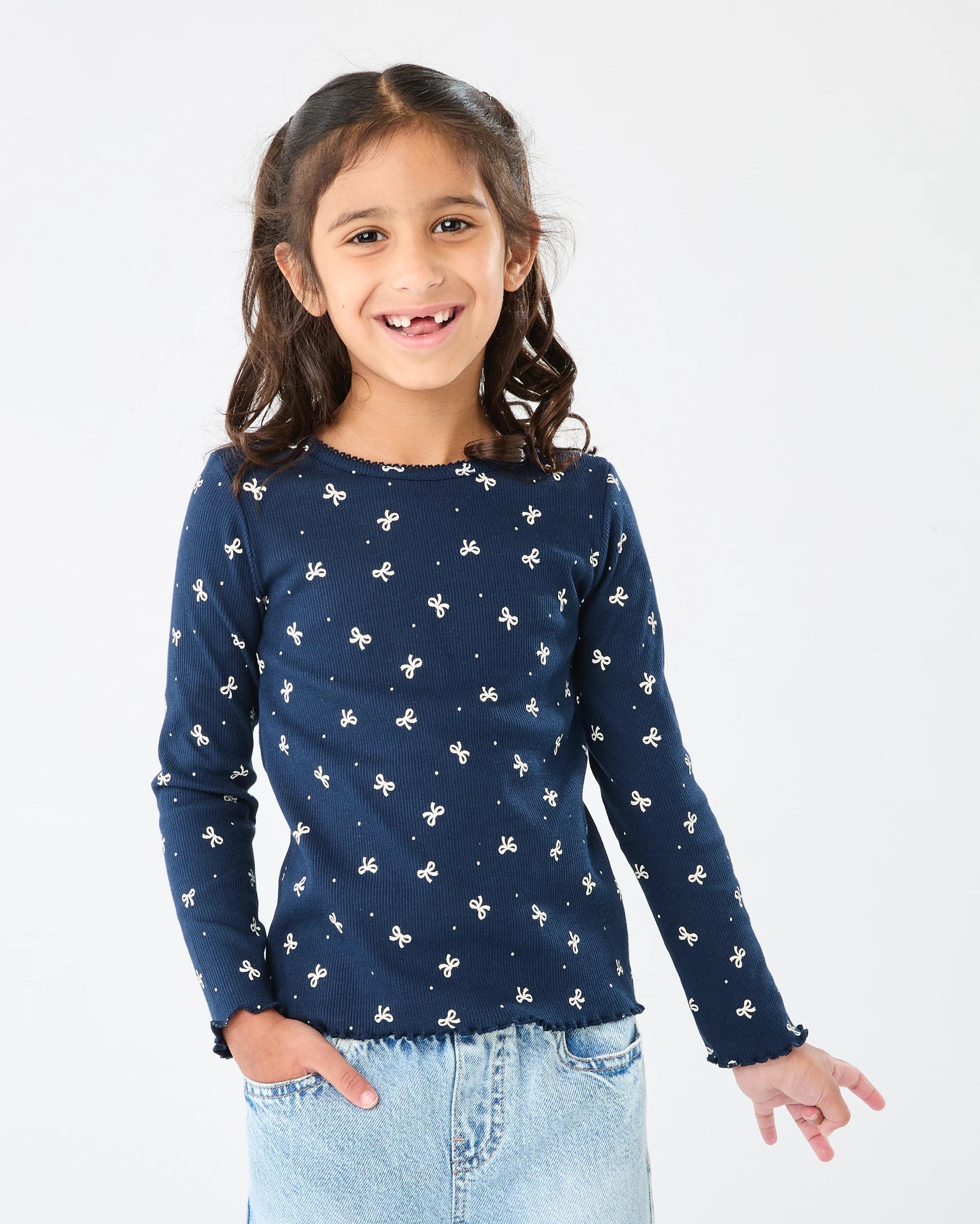 1 Long Sleeve Rib T-shirt Nvy Bow, 1 of 8