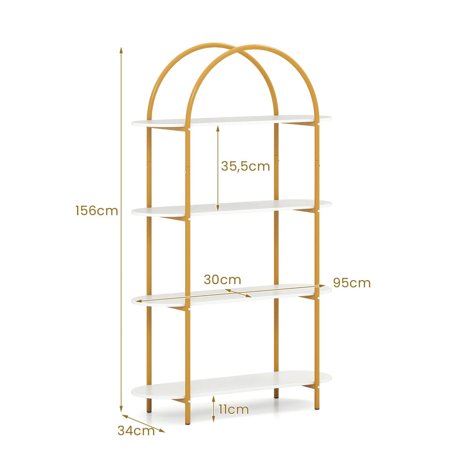 4 Costway Arched Bookshelf 4-Tier Open Bookcase Metal Display Storage Organizer Plant Stand - White, 4 of 4