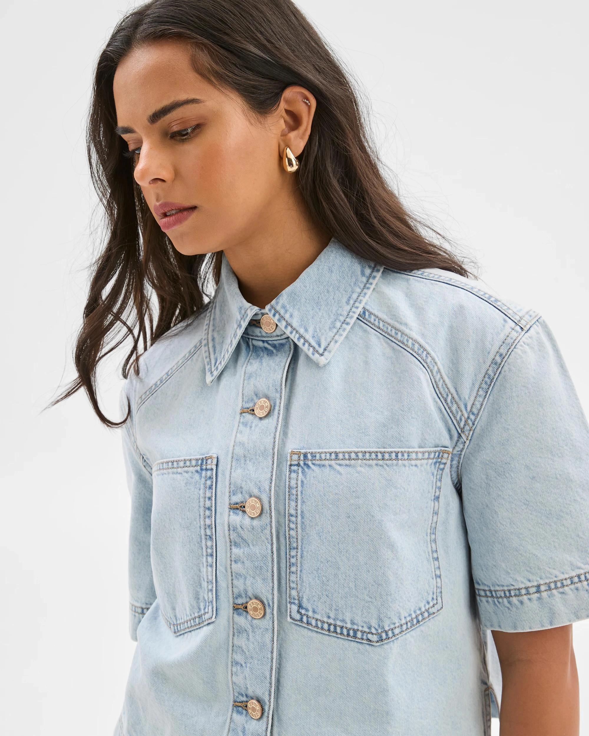 5 Target Raglan Denim Shacket SUNBLEACHED BLUE, 5 of 5