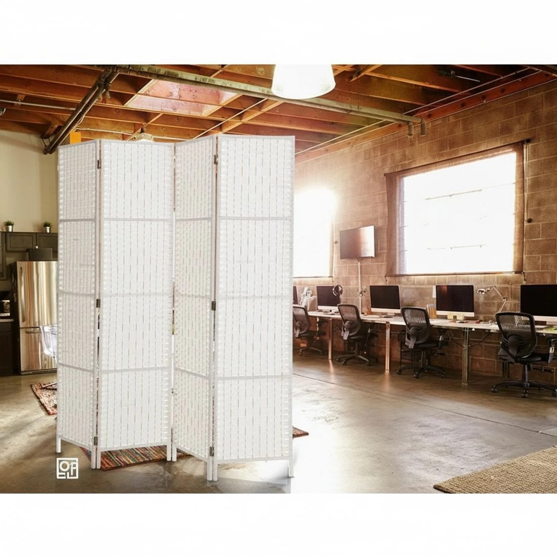 6 Artiss 4 Panel Room Divider Screen 163x170cm Woven - White, 6 of 8