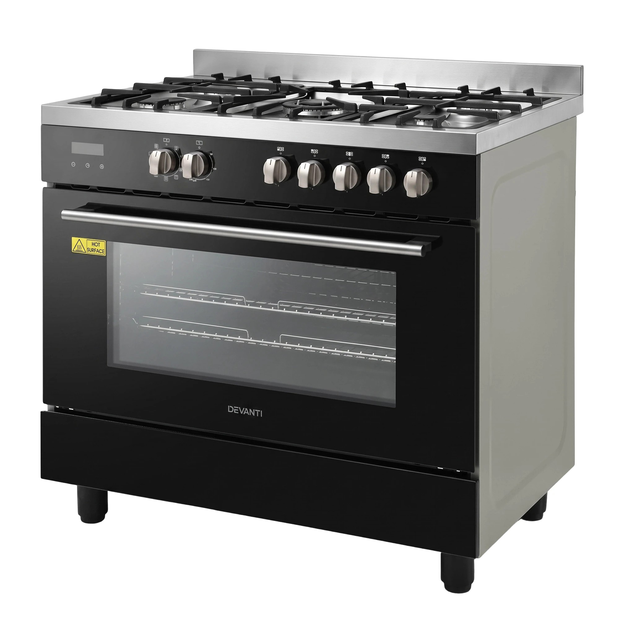 4 Devanti 90cm Dual Fuel Oven Cooker Gas Cooktop Electric Oven - Black, 4 of 9