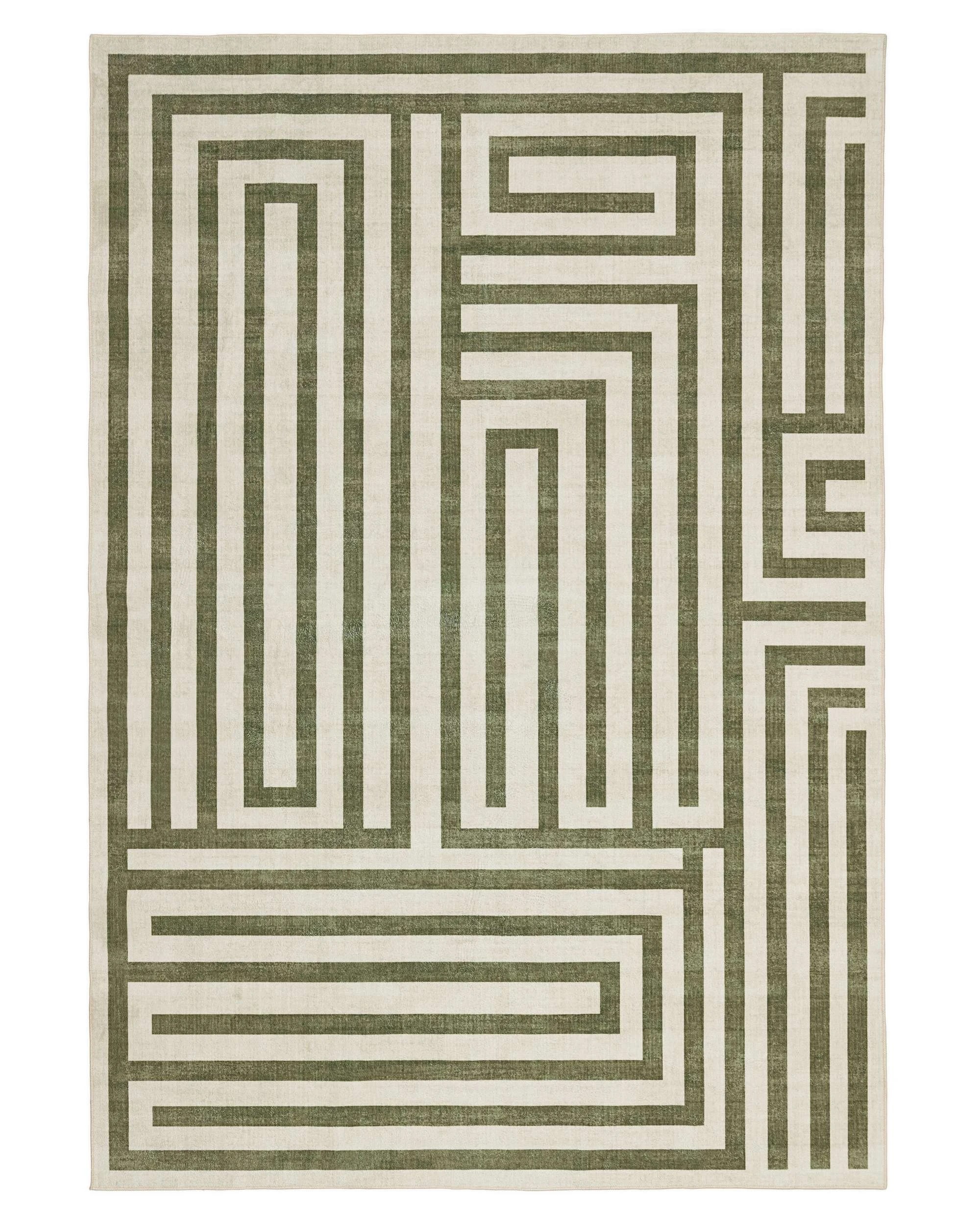 1 Loopsie Waimea Geometric Washable Rug-400cm x 300cm - Green, 1 of 8