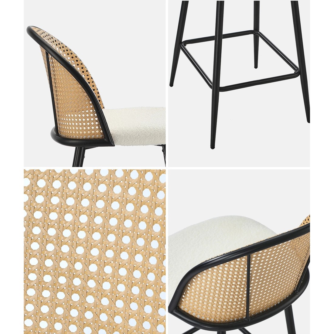 4 Oikiture Bar Stools Kitchen Counter Stool Rattan Dining Chair Boucle Fabric X2
 - White, 4 of 9