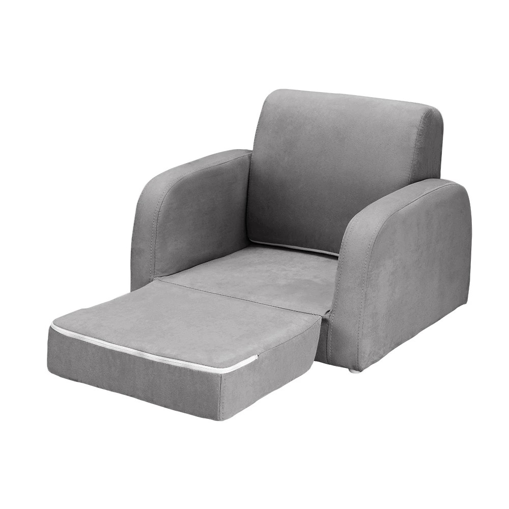1 Keezi Kids Sofa 1 Seater Children Flip Open Couch Lounger Armchair Soft - Grey, 1 of 5
