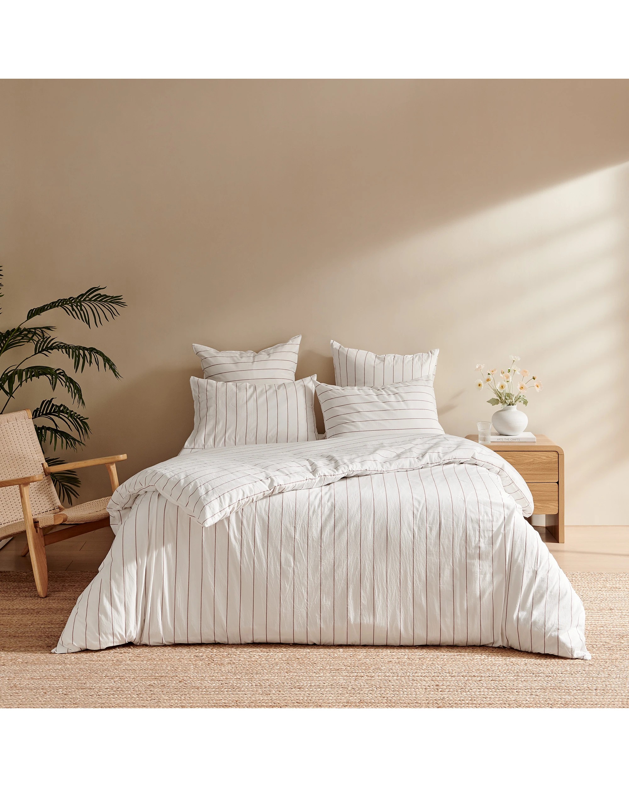 4 Dreamaker Rumi Stripe Washed Cotton Reversible European Pillowcase Twin Pack - White with Rust, 4 of 4