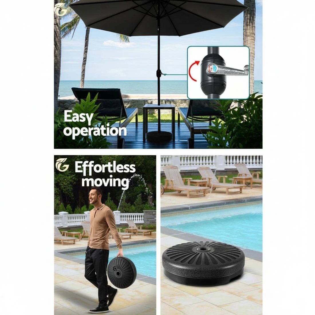 5 Instahut Outdoor Umbrella 3m Base Beach Pole Garden Tilt Sun Patio UV - Black, 5 of 6