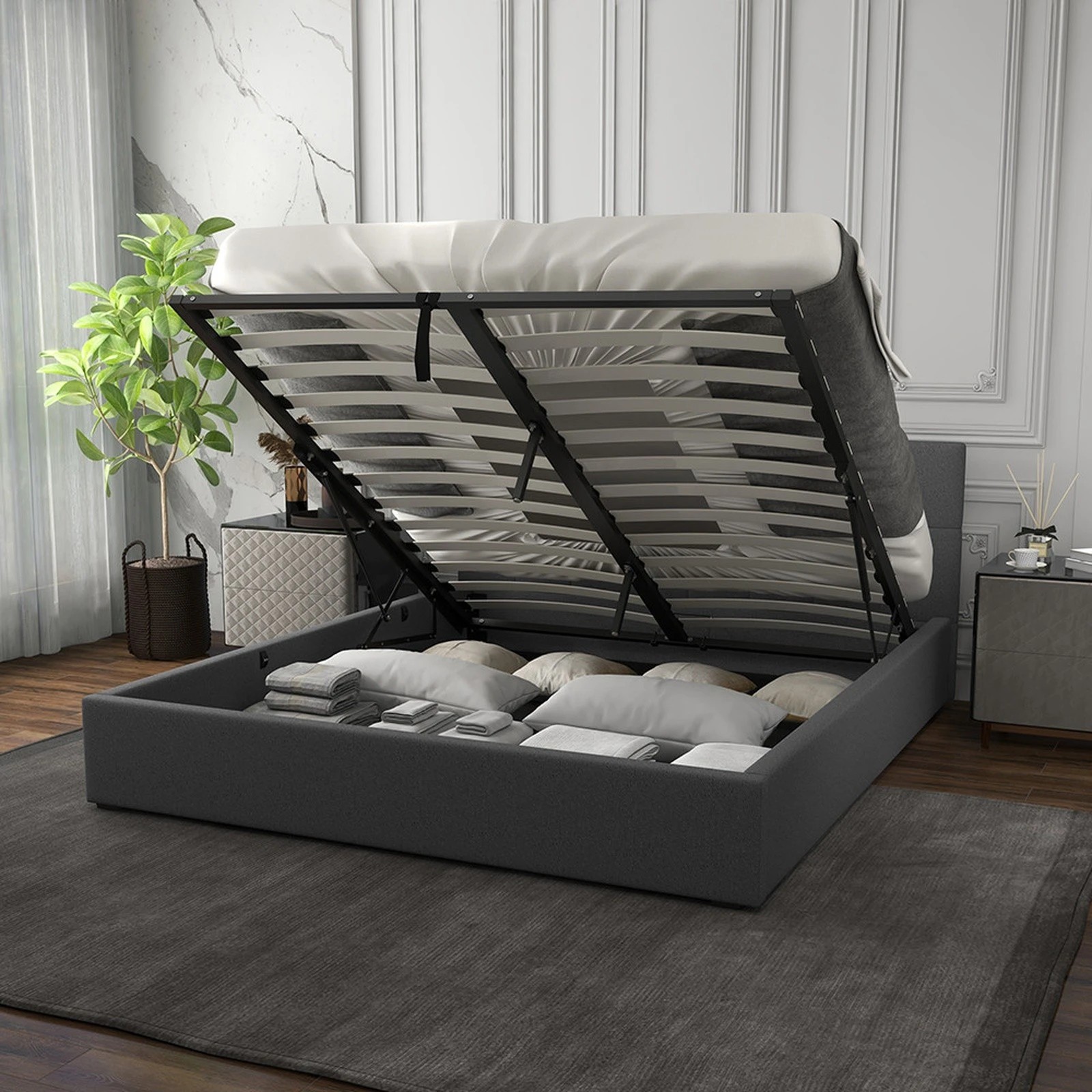 5 Milano Décor Capri Luxury Gas Lift Bed Frame Base And Headboard With Storage - Grey, 5 of 10