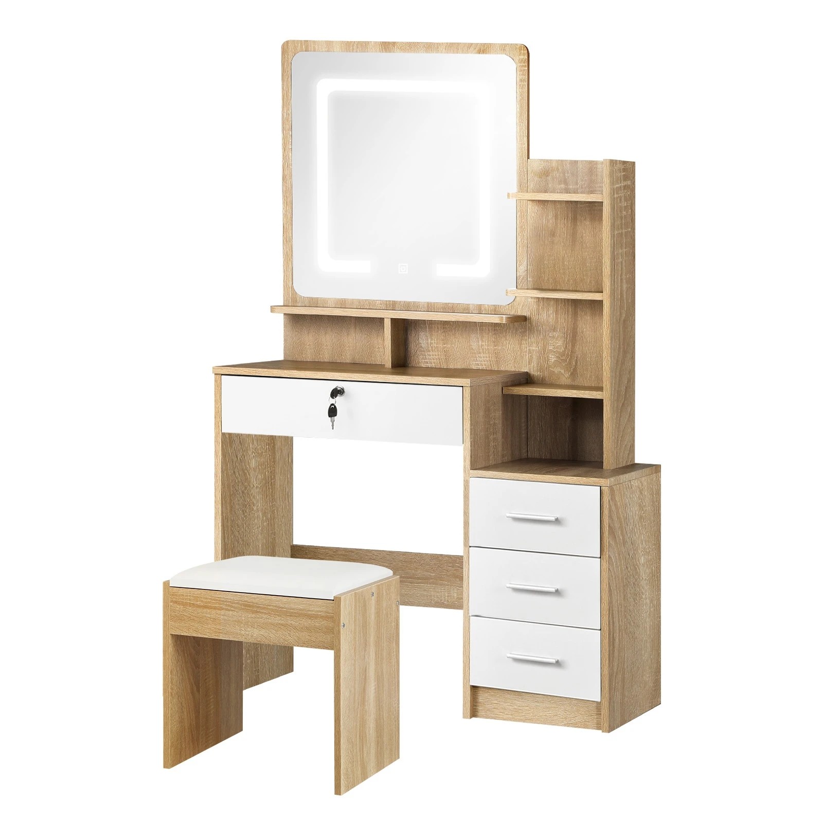 1 Oikiture Dressing Table Stool Set Makeup Mirror Led Light Cabinet
 - Multi, 1 of 9