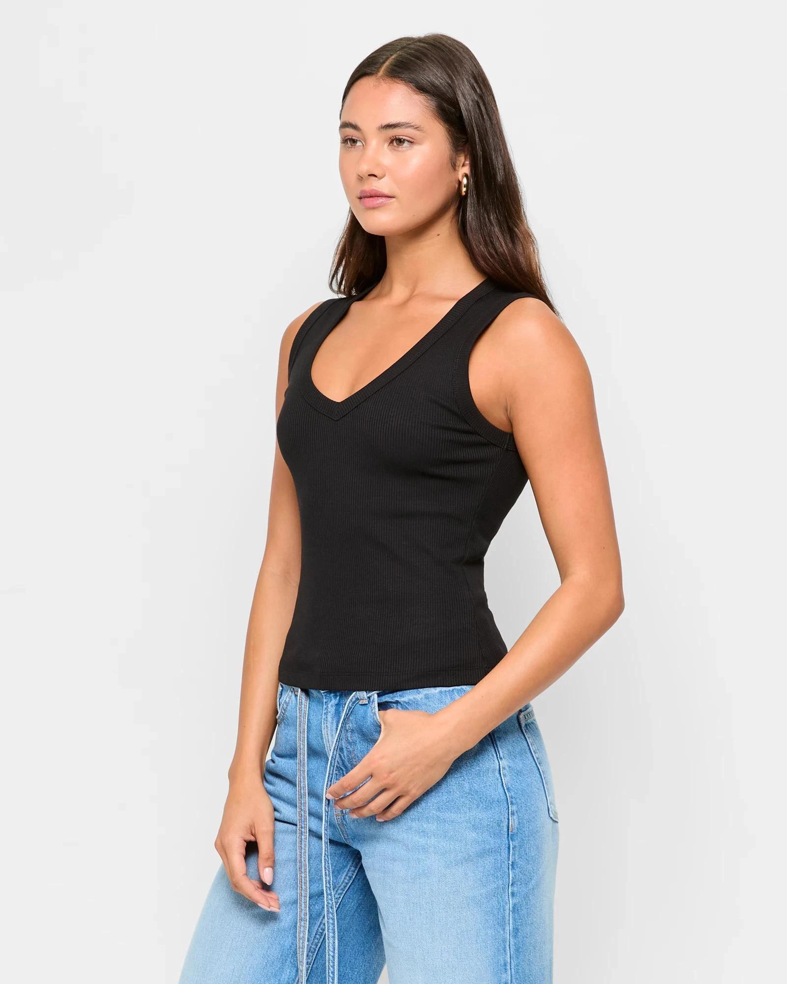 3 Australian Cotton V-Neck Tank Top - Lily Loves BLACK, 3 of 5