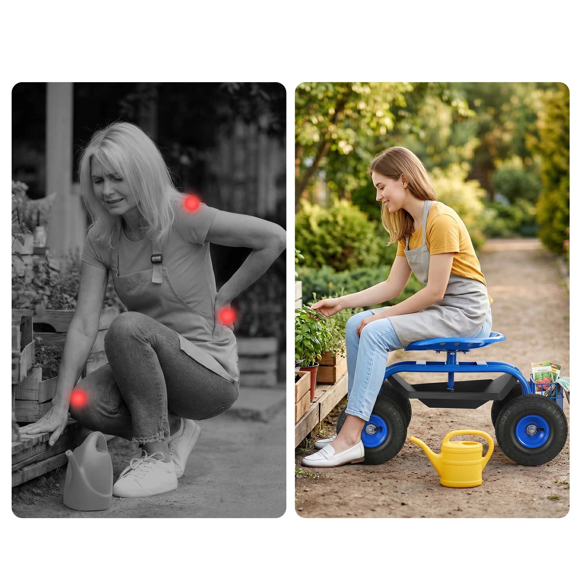9 Gardeon Garden Seat with Wheels 360 Swivel Adjustable Height Rolling Stool 150kg - Blue, 9 of 9