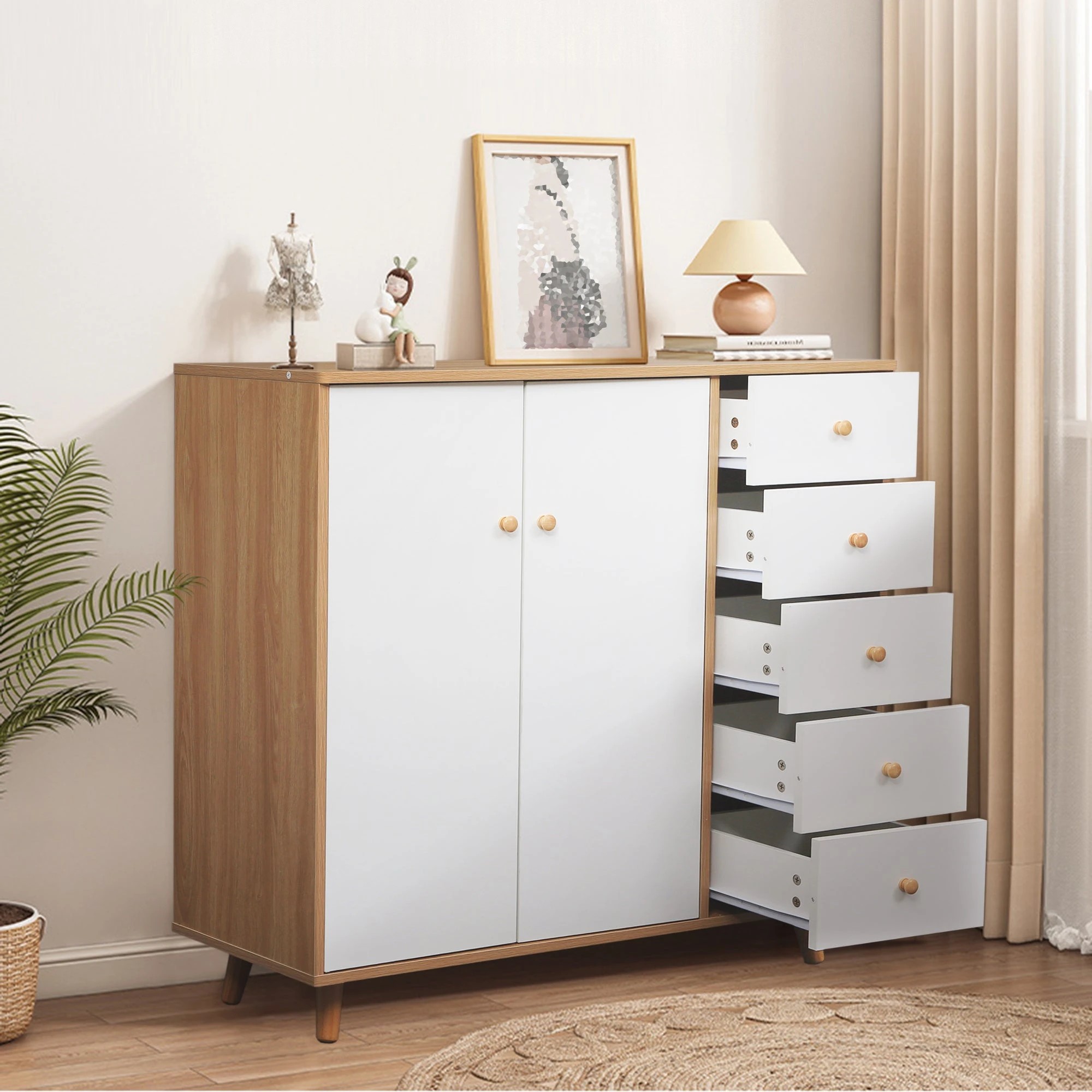 6 Foret Buffet Sideboard Shoe Cabinet Hallway Table Cupboard Storage 5 Drawers, 6 of 8