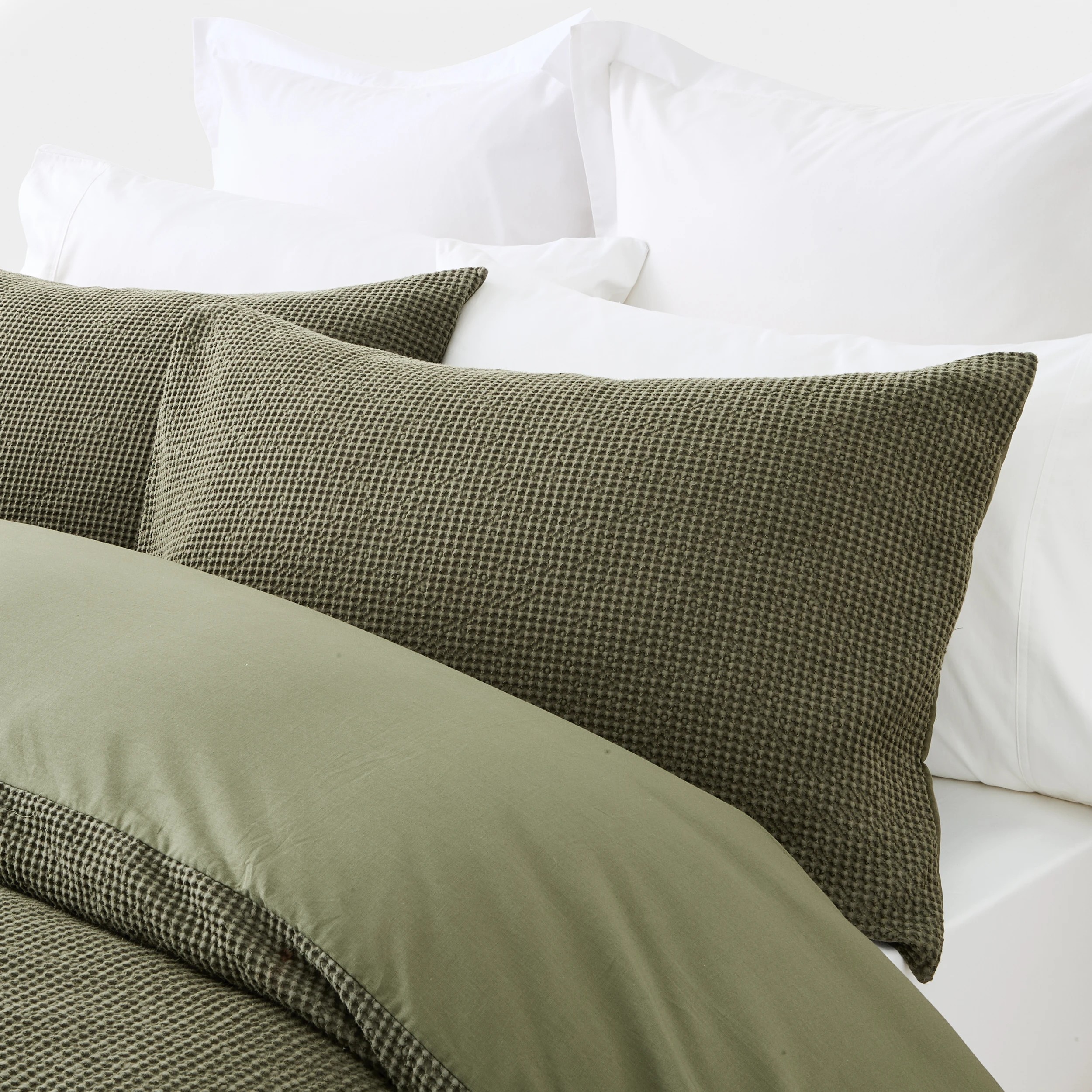 2 Waffle Stonewashed Cotton Quilt Cover Set - Double Bed, Forest, 2 of 6