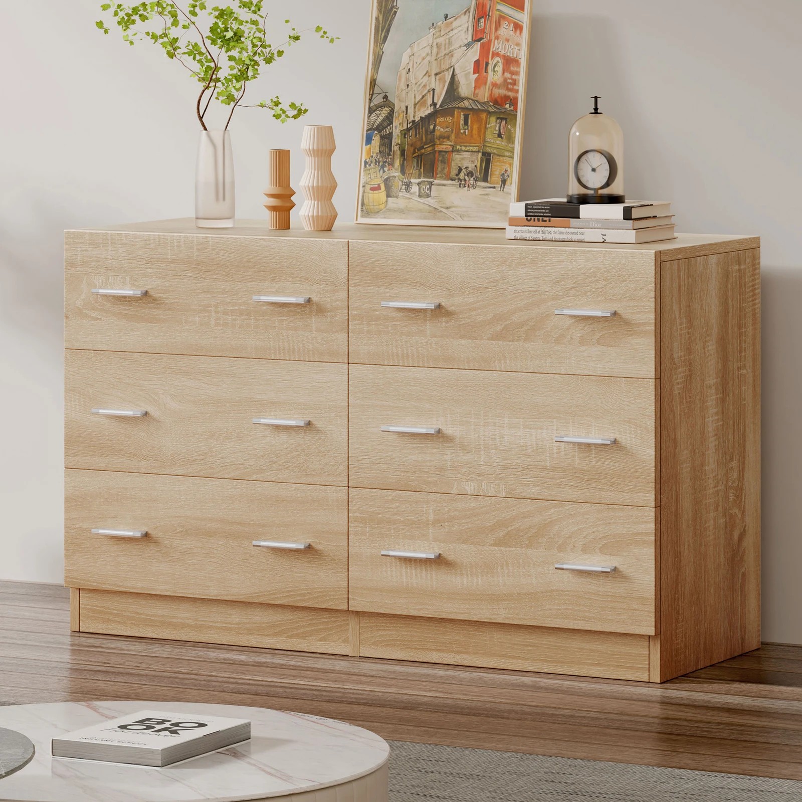 4 Alfordson 6 Chest of Drawers Hamptons Storage Dresser - Oak, 4 of 10