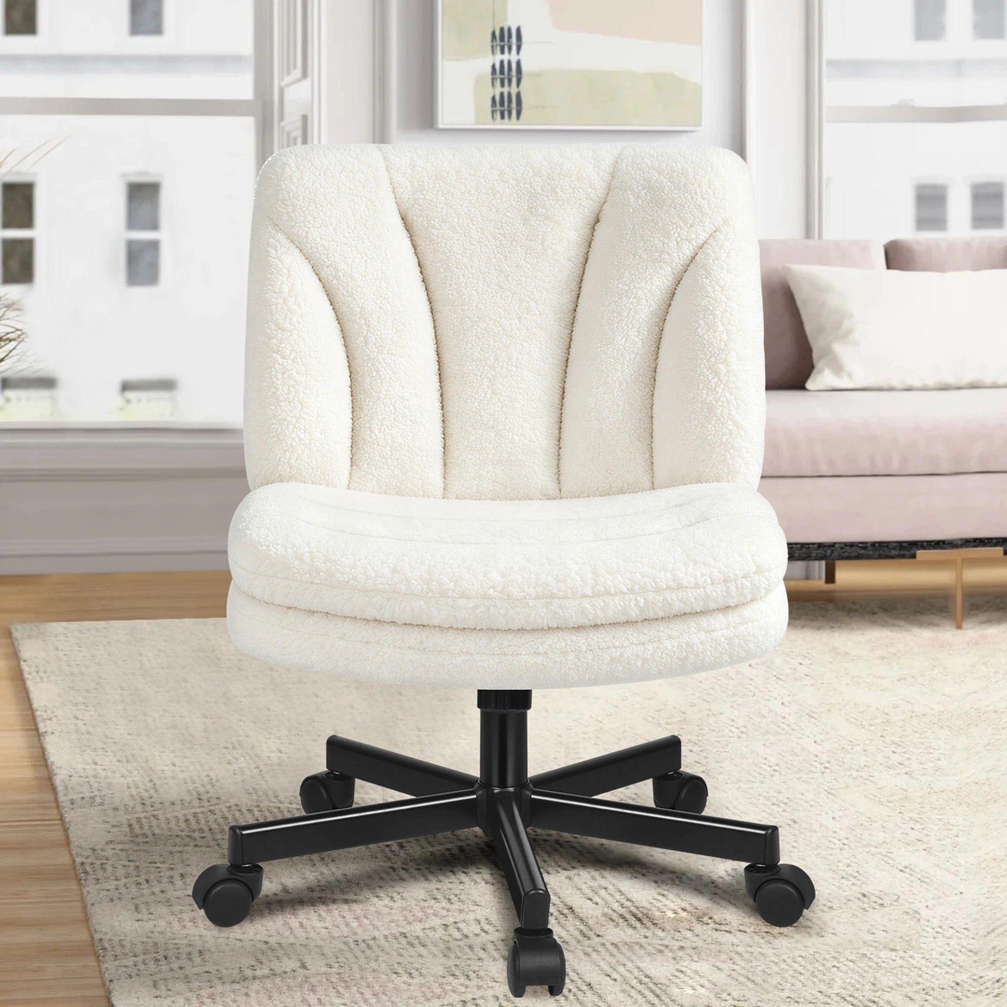 5 Alfordson Armless Office Desk Chair Mid Back Wide Seat w/ Wheels Boucle - White, 5 of 8