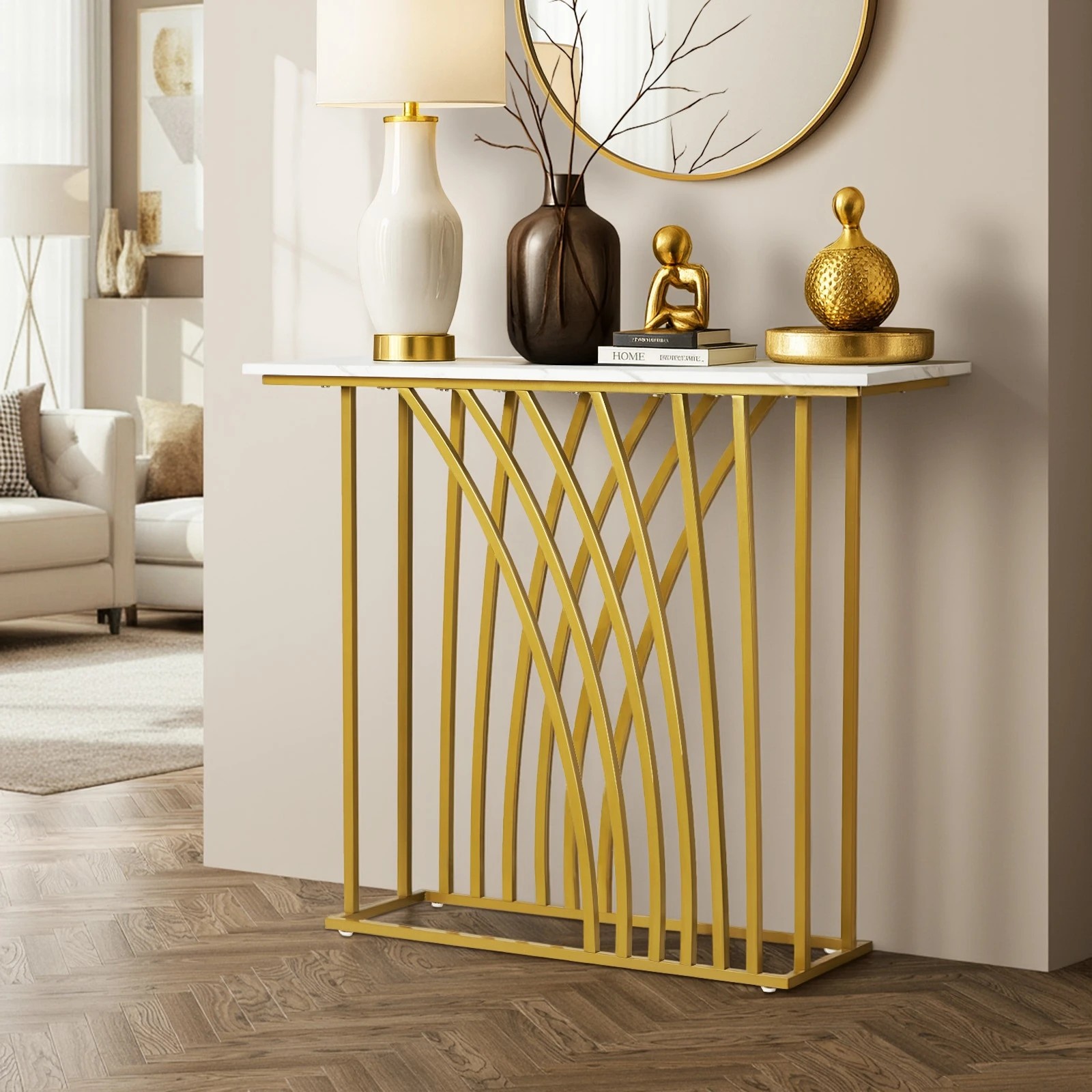 3 Oikiture Console Table Hallway Entry Desk - Gold, 3 of 9