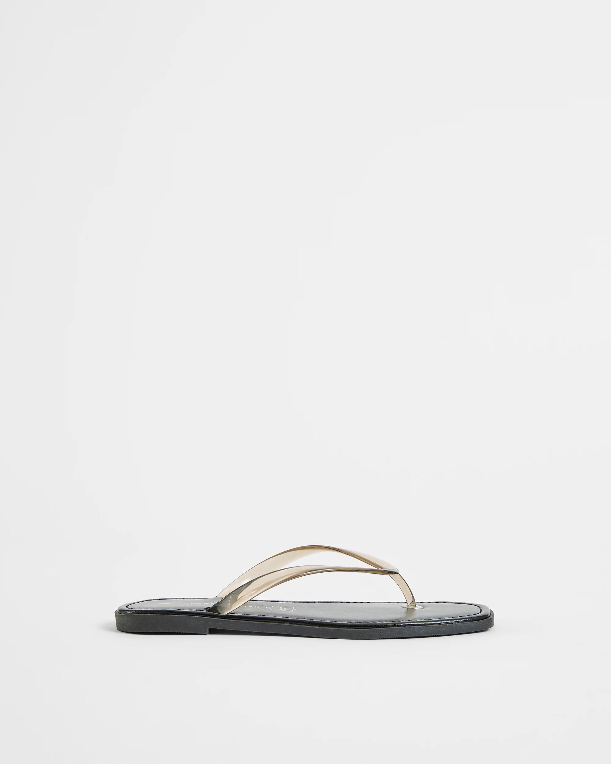 1 Target Woman Genuine Leather Square Toe Thongs CLEAR, 1 of 3