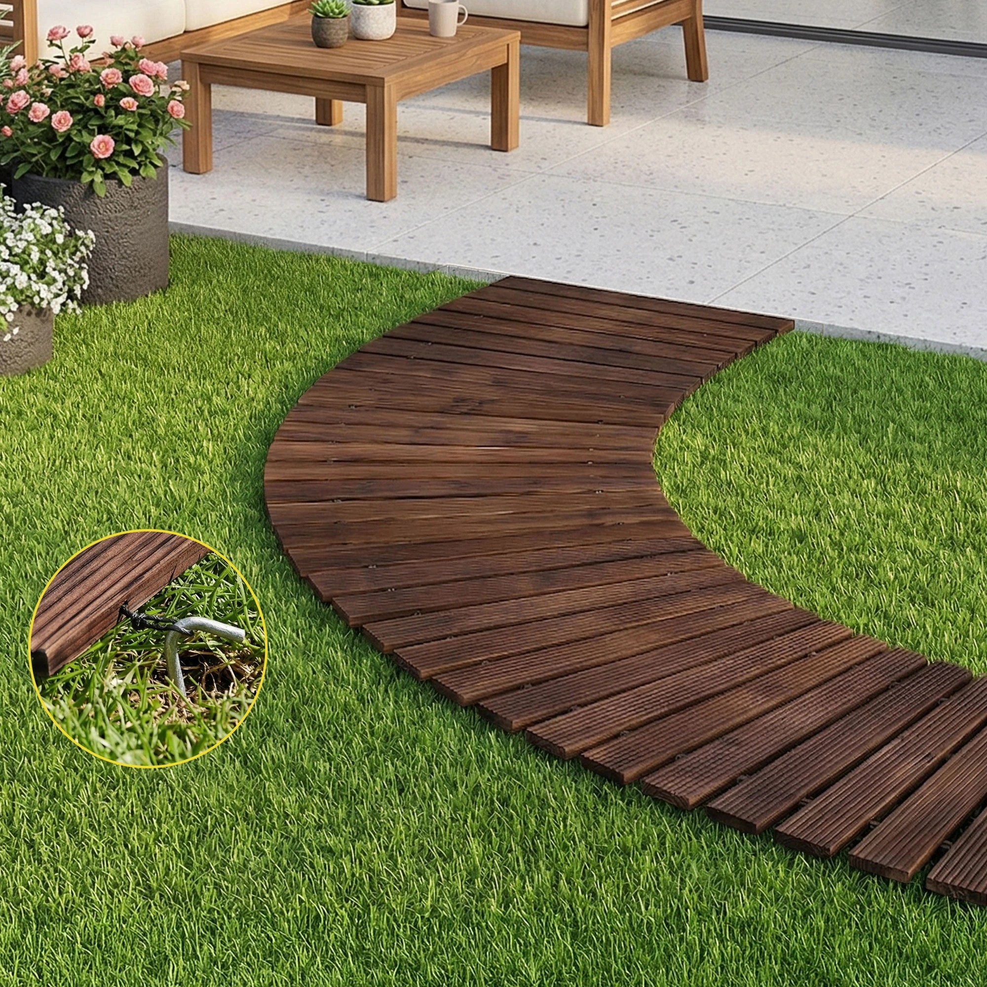 4 Gardeon 8FT Wooden Garden Pathway Roll-Out Curved Walkway Outdoor Backyard - Charcoal, 4 of 7