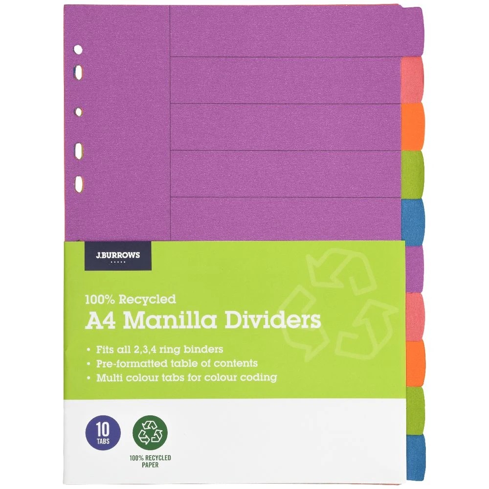 2 J.Burrows Manilla Dividers A4 Summer Colours 10 Tab, 2 of 3