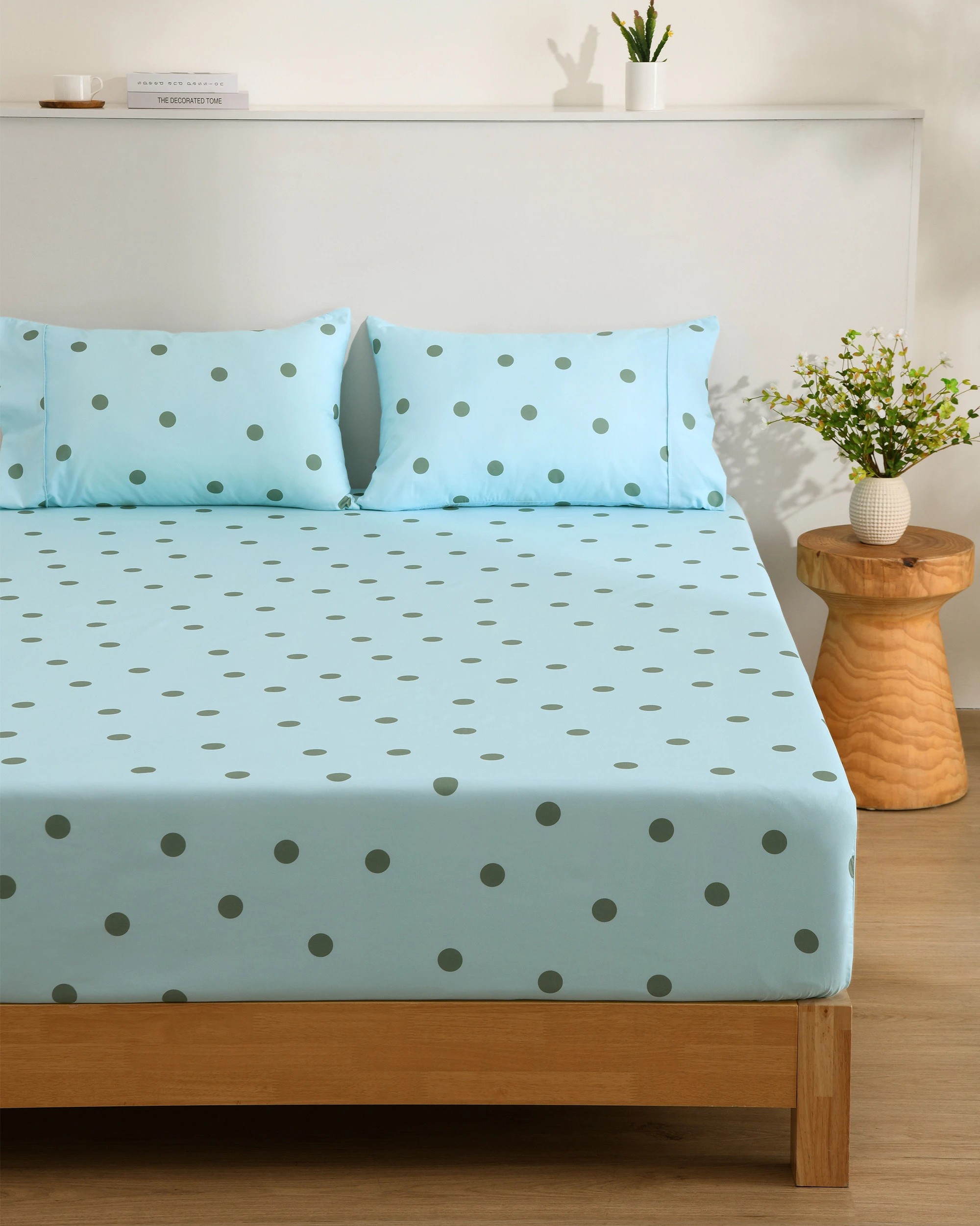 1 Dreamaker Pippa Polka Dot Fitted Sheet Set - Double Bed - Sky, 1 of 6