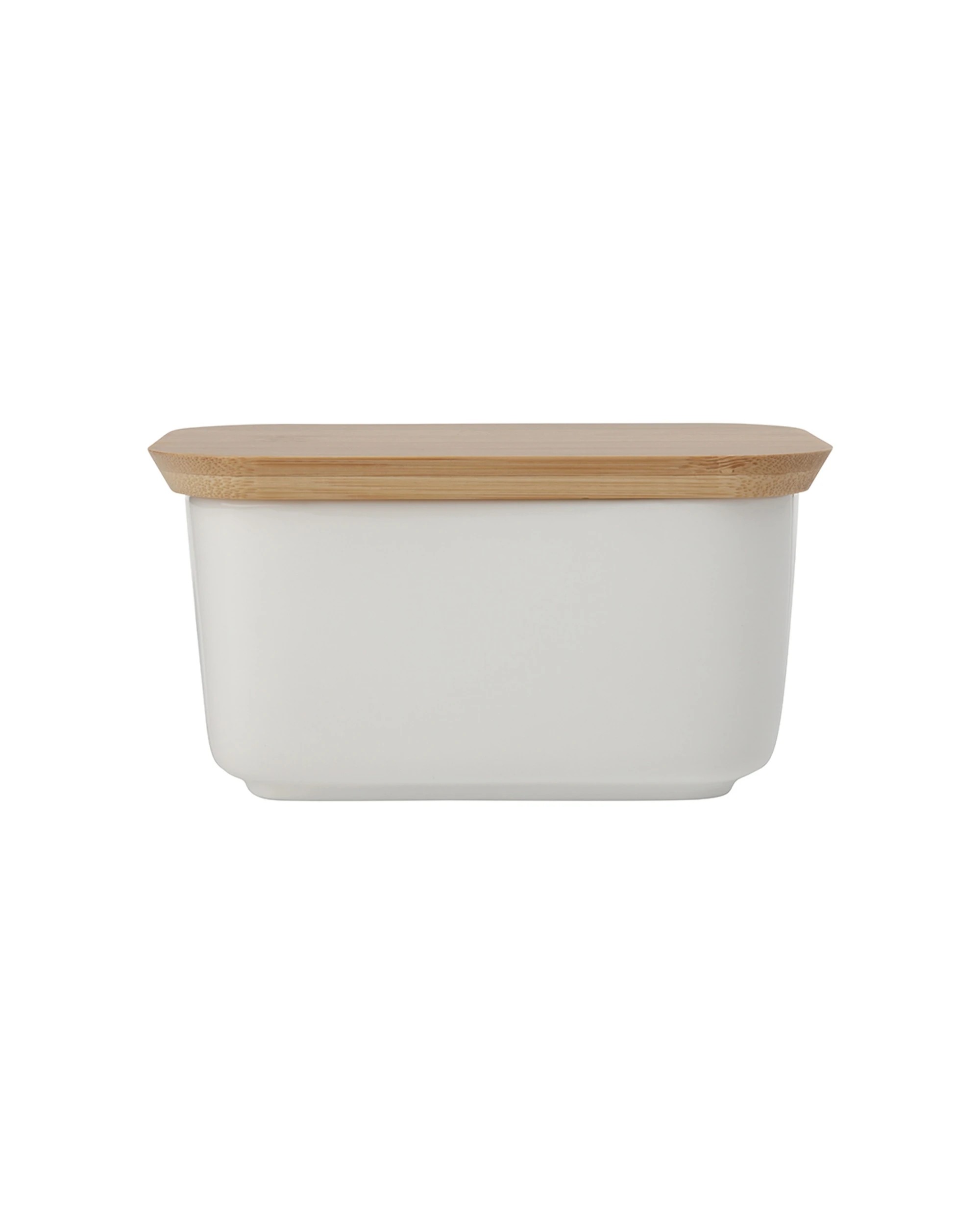 3 Maxwell & Williams Basics Porcelain Butter Dish With Bamboo Lid 16x11x9cm - White, 3 of 3