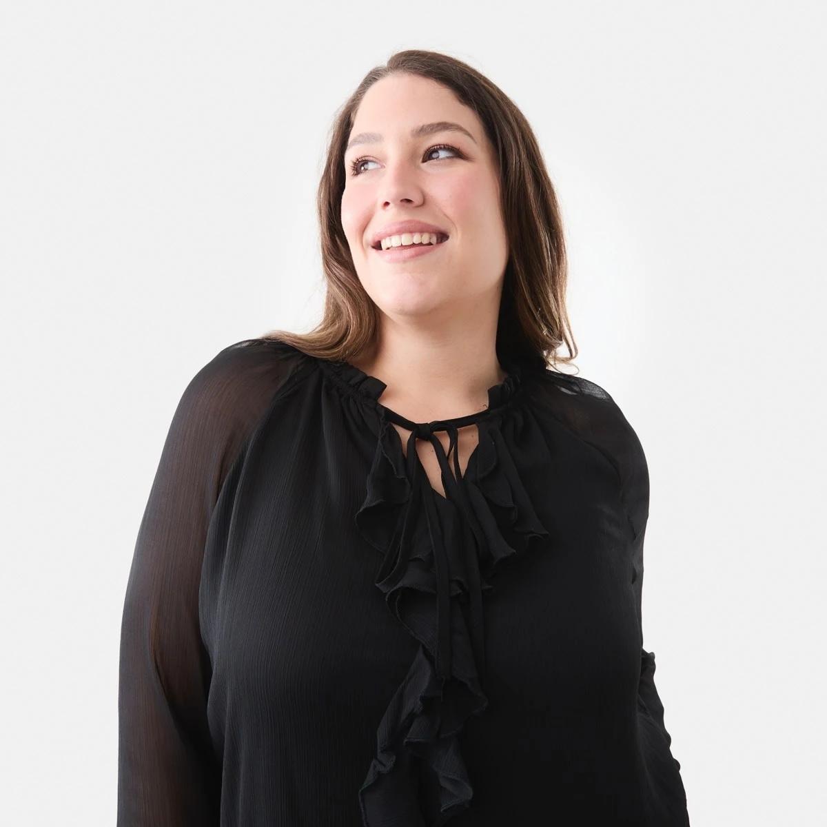 5 Long Sleeve Frill Blouse Black, 5 of 6
