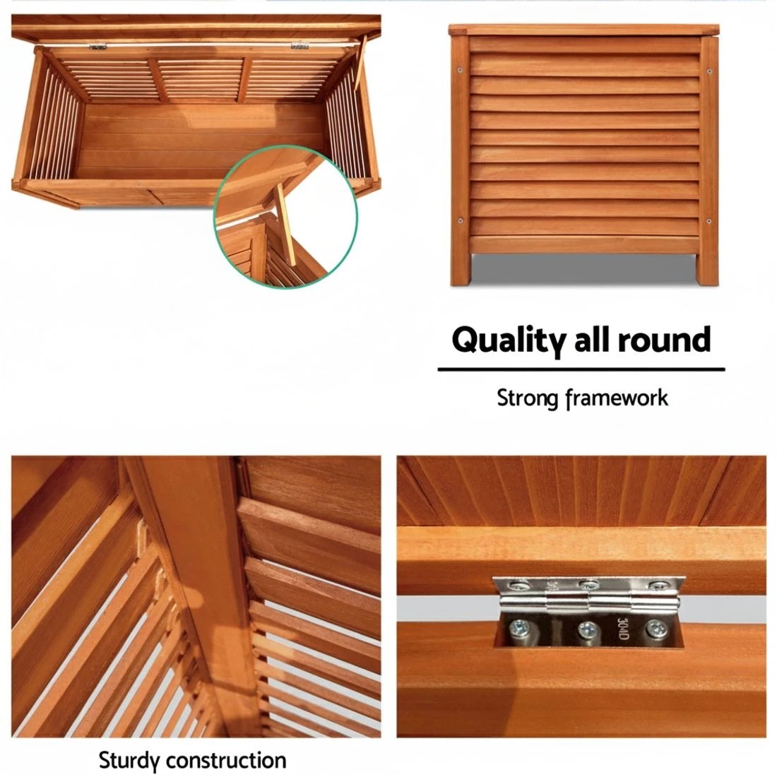 5 Gardeon Outdoor Storage Bench Box 210L Wooden Patio Furniture Garden Chair - Brown, 5 of 7