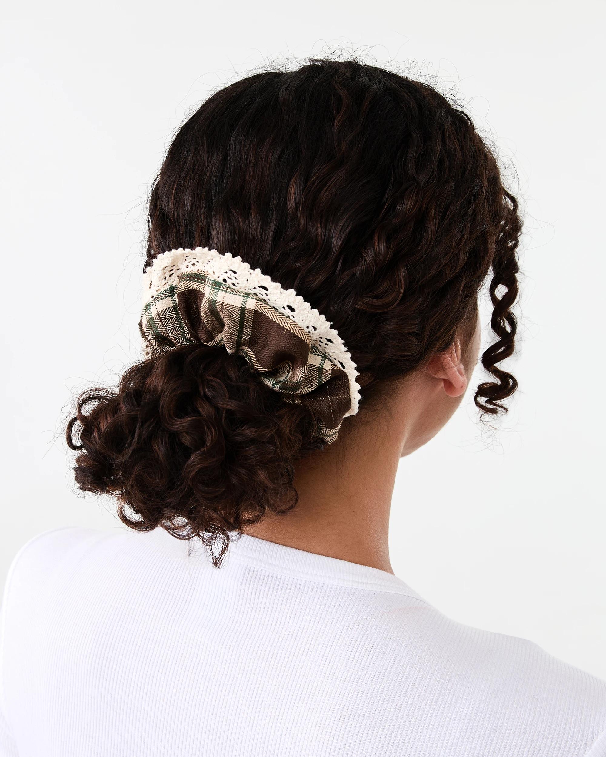 3 2 Pack Check Hair Scrunchies Brown, 3 of 4