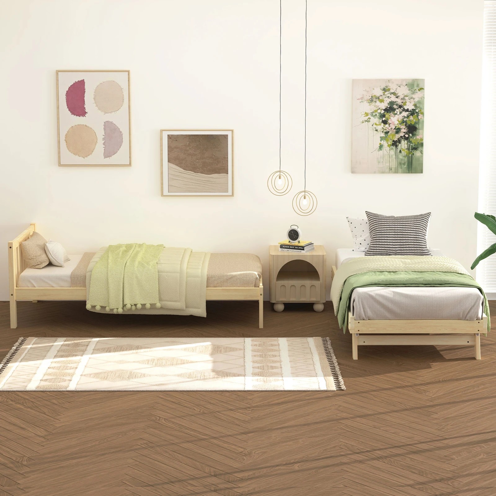 3 Alfordson Bed Frame 2x Single Size Trundle Wooden Mattress Base Timber - Natural, 3 of 10