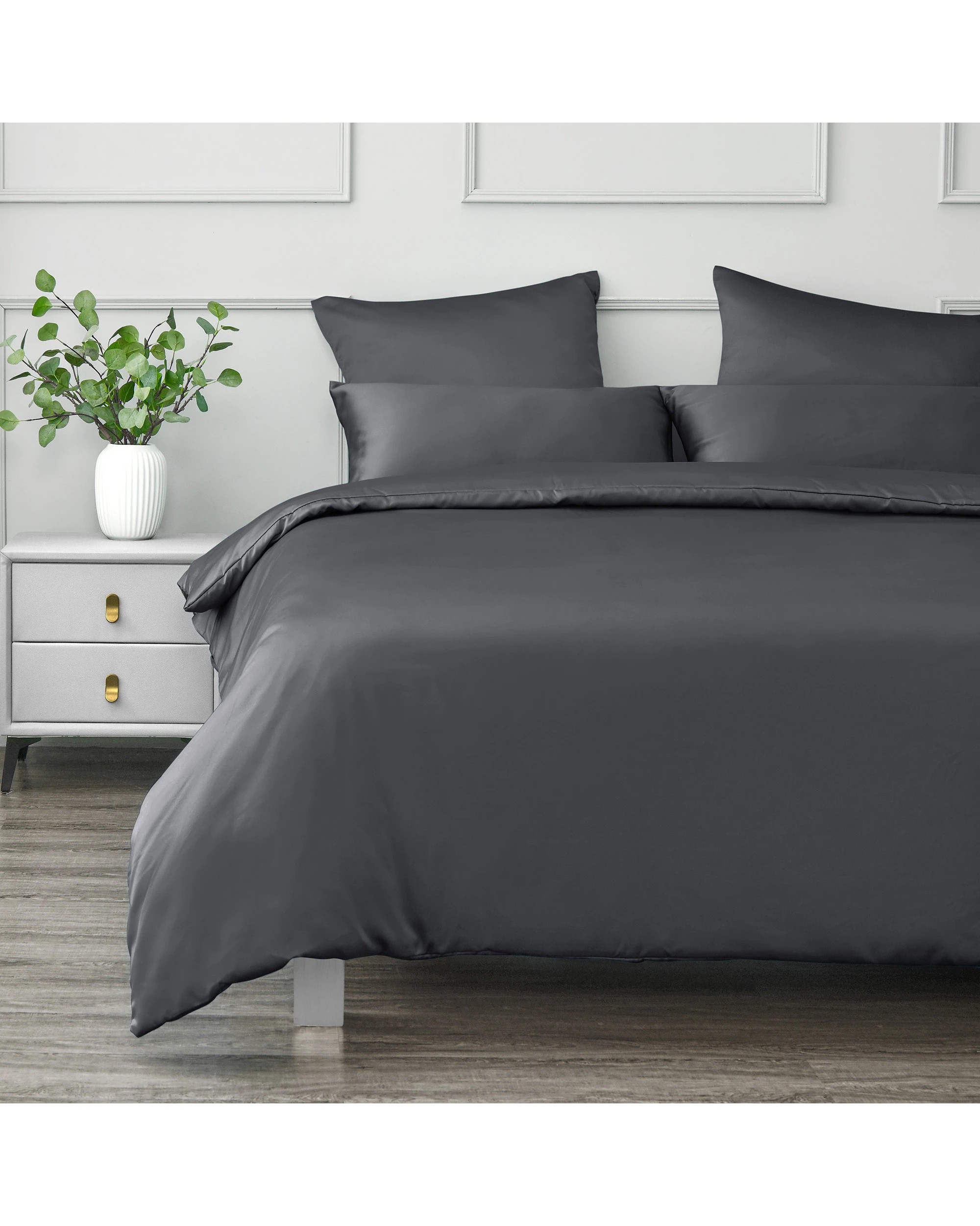 2 Dreamaker Matte Satin Quilt Cover Set - Single Bed - Charcoal, 2 of 6