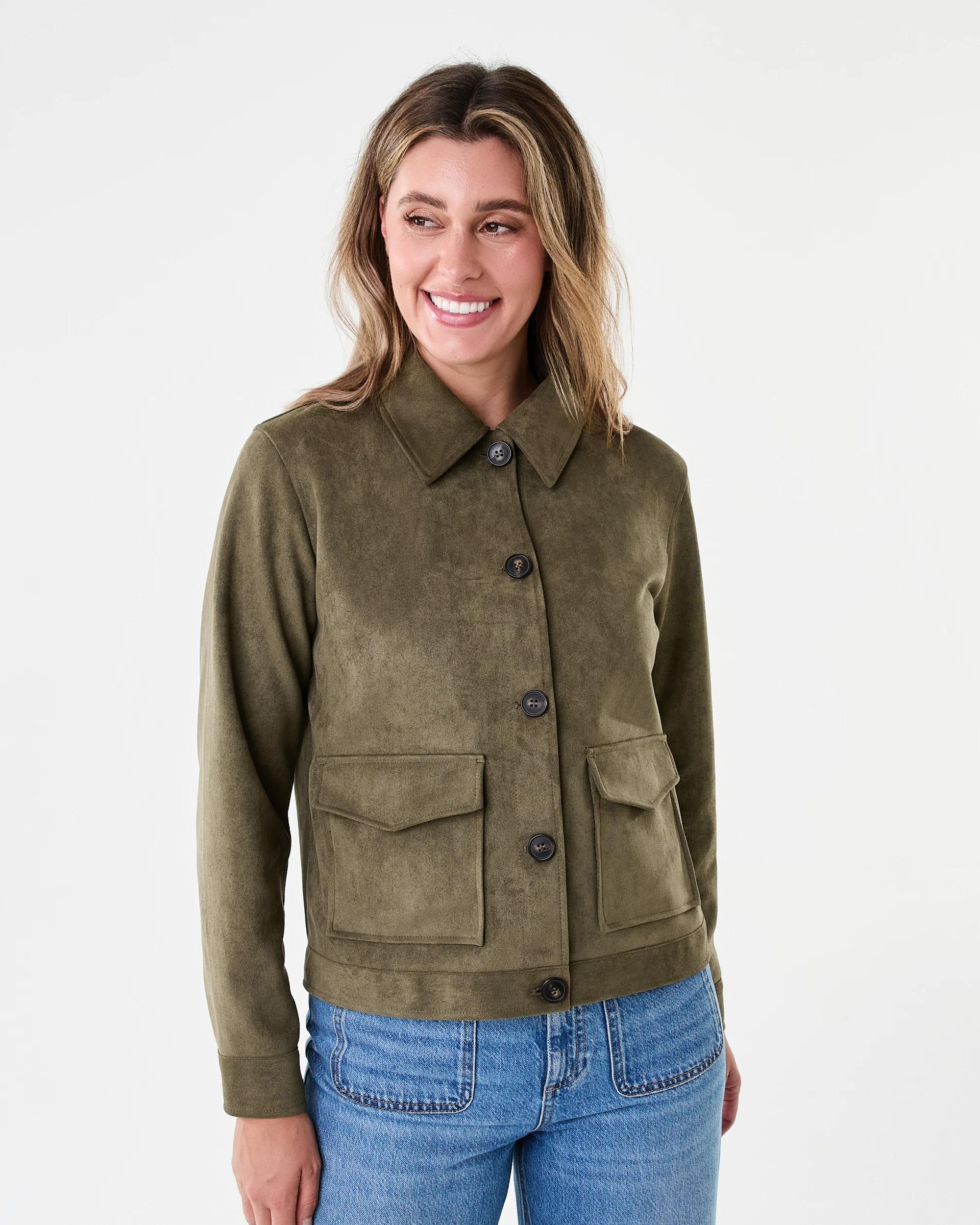 2 Fitted Suedette Jacket Deep Olive, 2 of 9