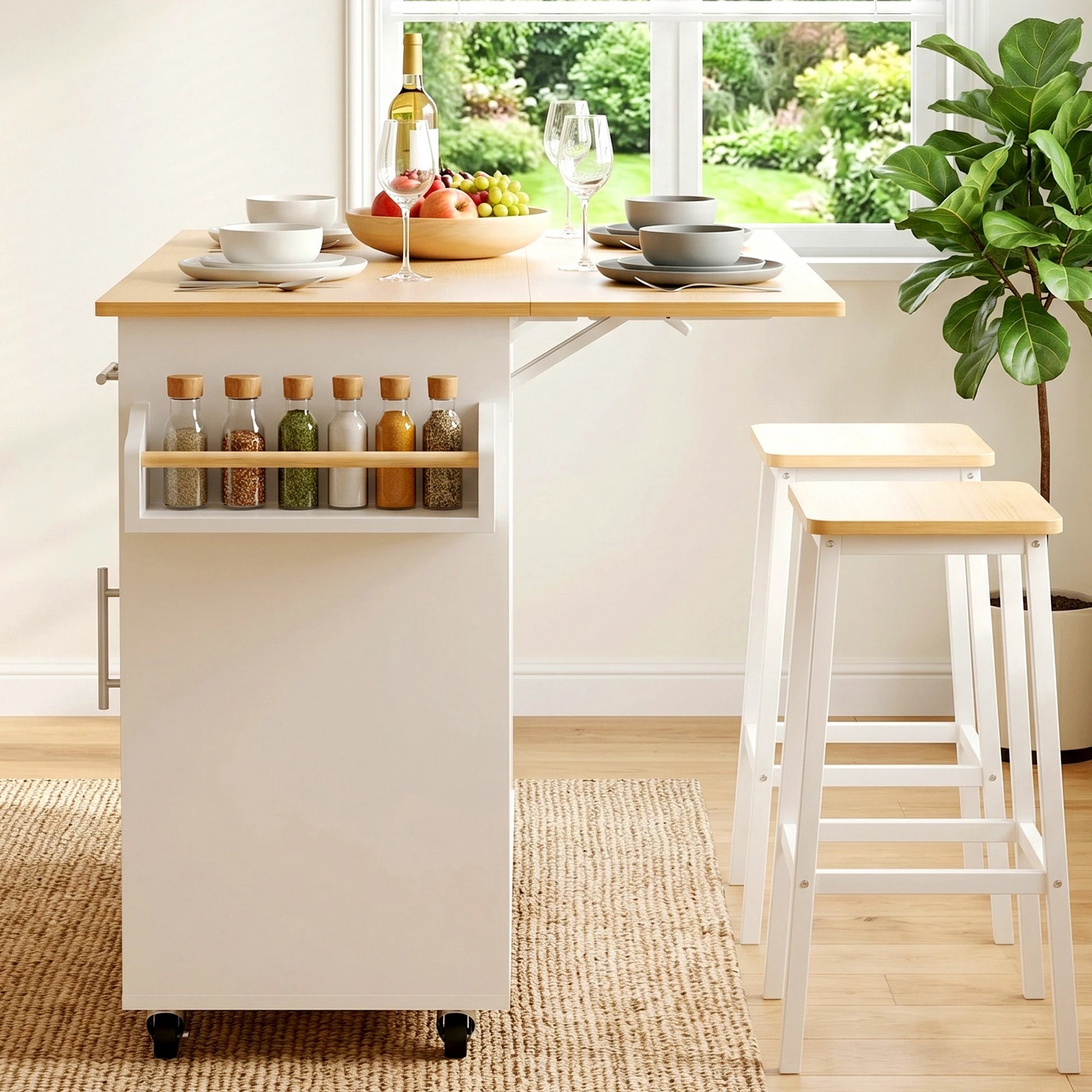 4 Artiss Kitchen Island Trolley Rolling Serving Cart Storage Drawer Cabinet 90cm - White, 4 of 9