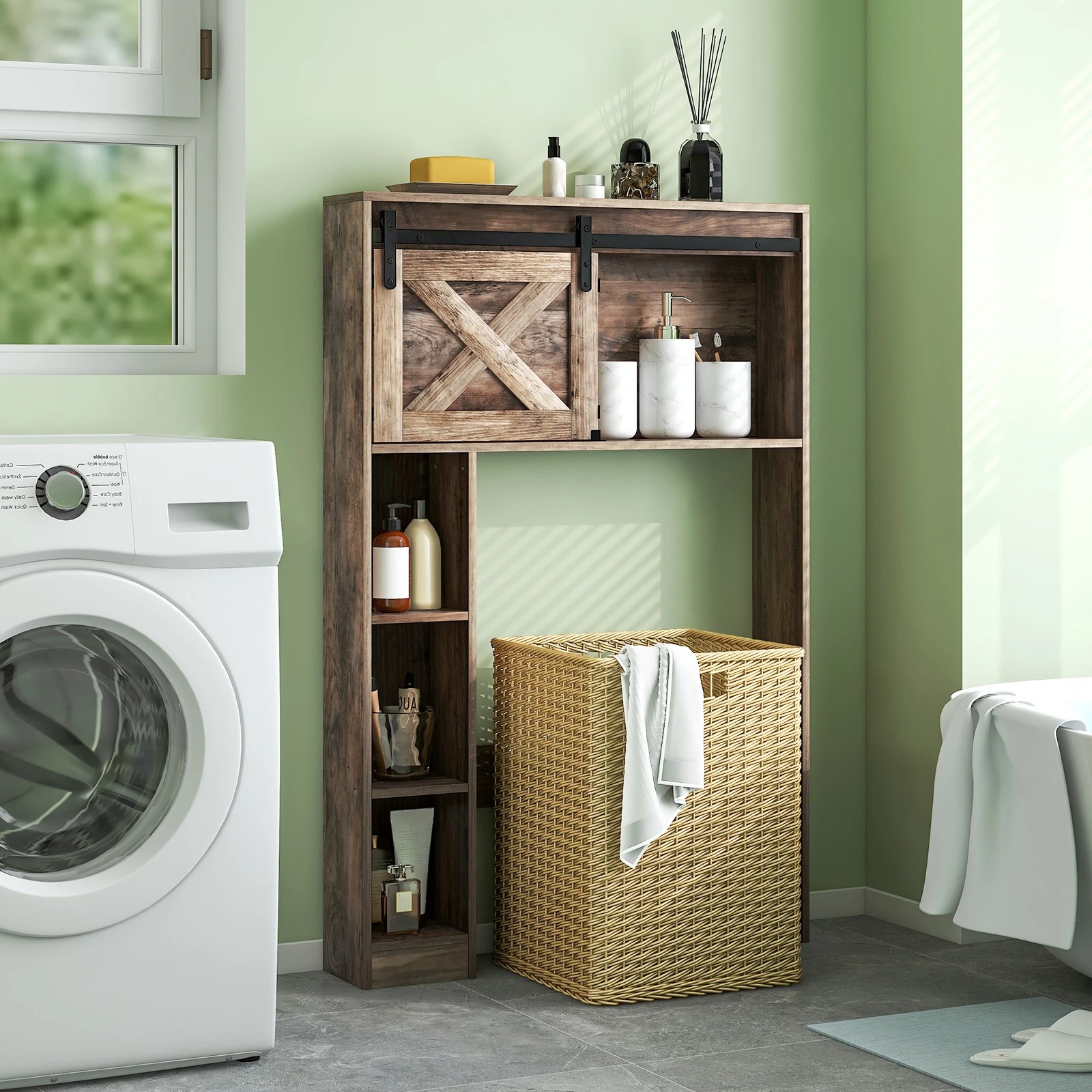 3 Costway Over The Toilet Bathroom Cabinet Storage Shelf Toilet Storage Rack Space Saver - Grey, 3 of 4
