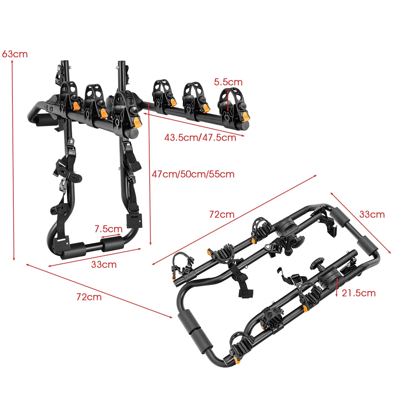 7 Costway 3-Bike Trunk Mount Rack Trunk Bicycle Rack Carrier w/Adjustable Length & Angle - Black, 7 of 7