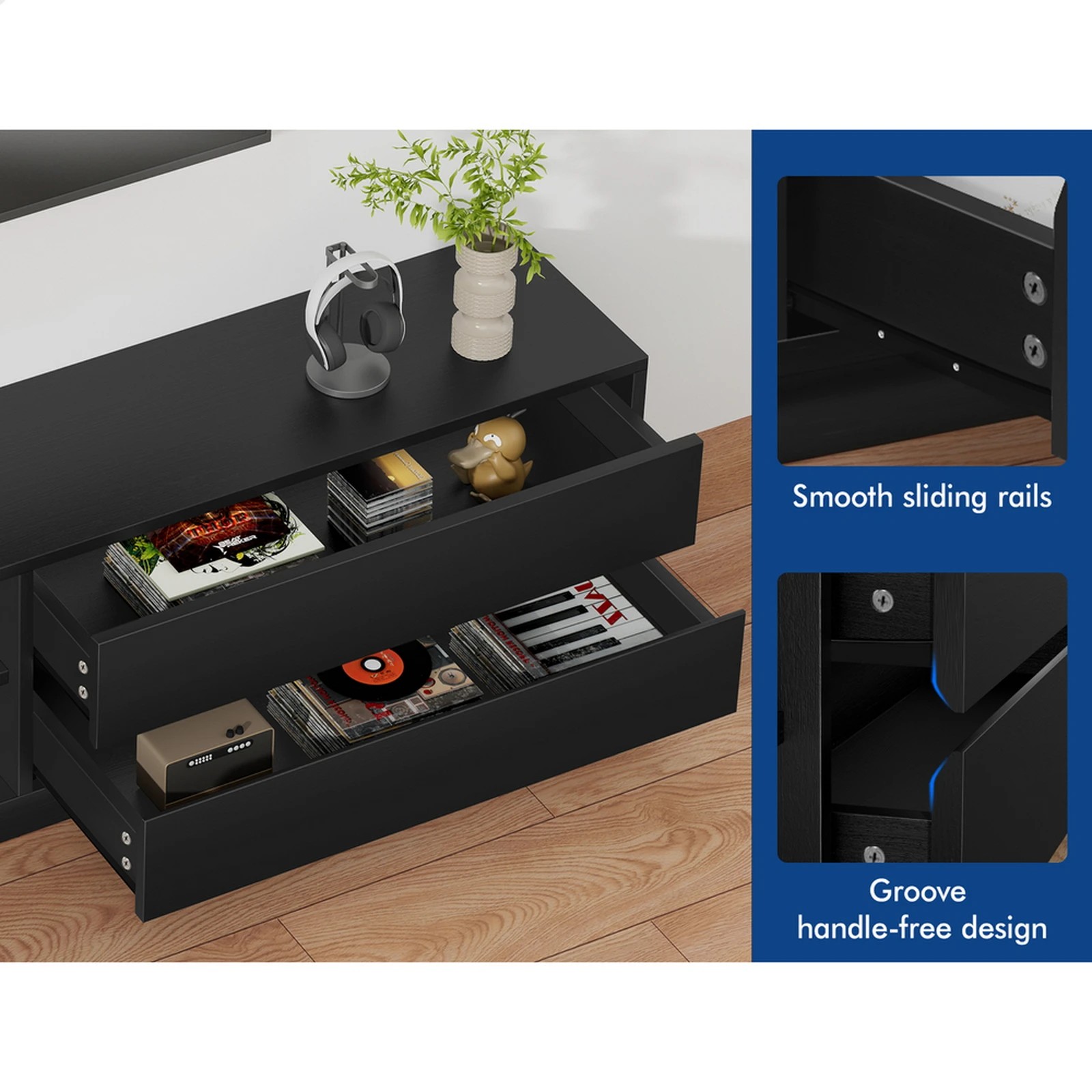5 Alfordson Entertainment Unit TV Cabinet Stand Storage Drawer 180cm - Black, 5 of 10