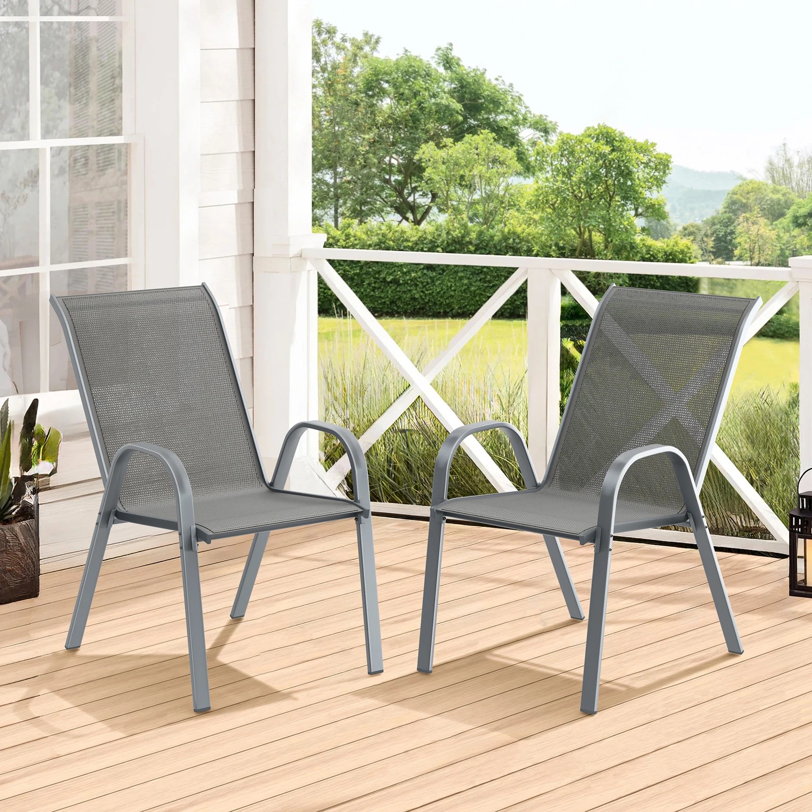 2 Alfordson 2x Outdoor Lounge Chairs Patio Dining Furniture Garden Stackable - Grey, 2 of 10