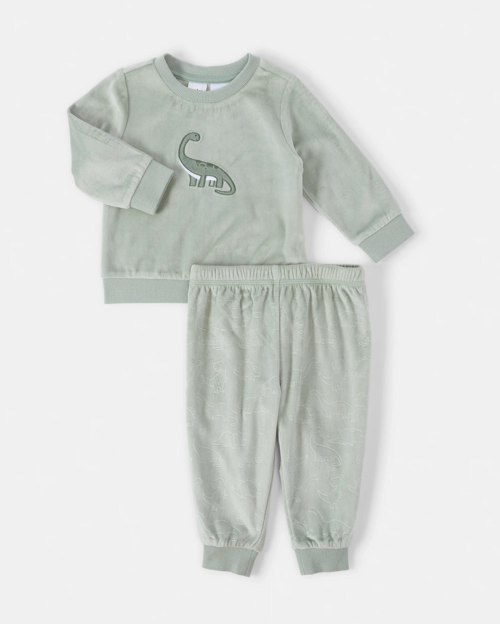 1 Twosie Fleece Pyjama Set Grn Dino, 1 of 7