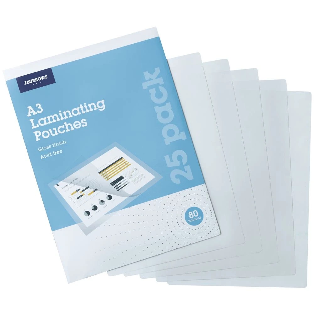 3 J.Burrows A3 Laminating Pouches 80 Micron 25 Pack Gloss, 3 of 3