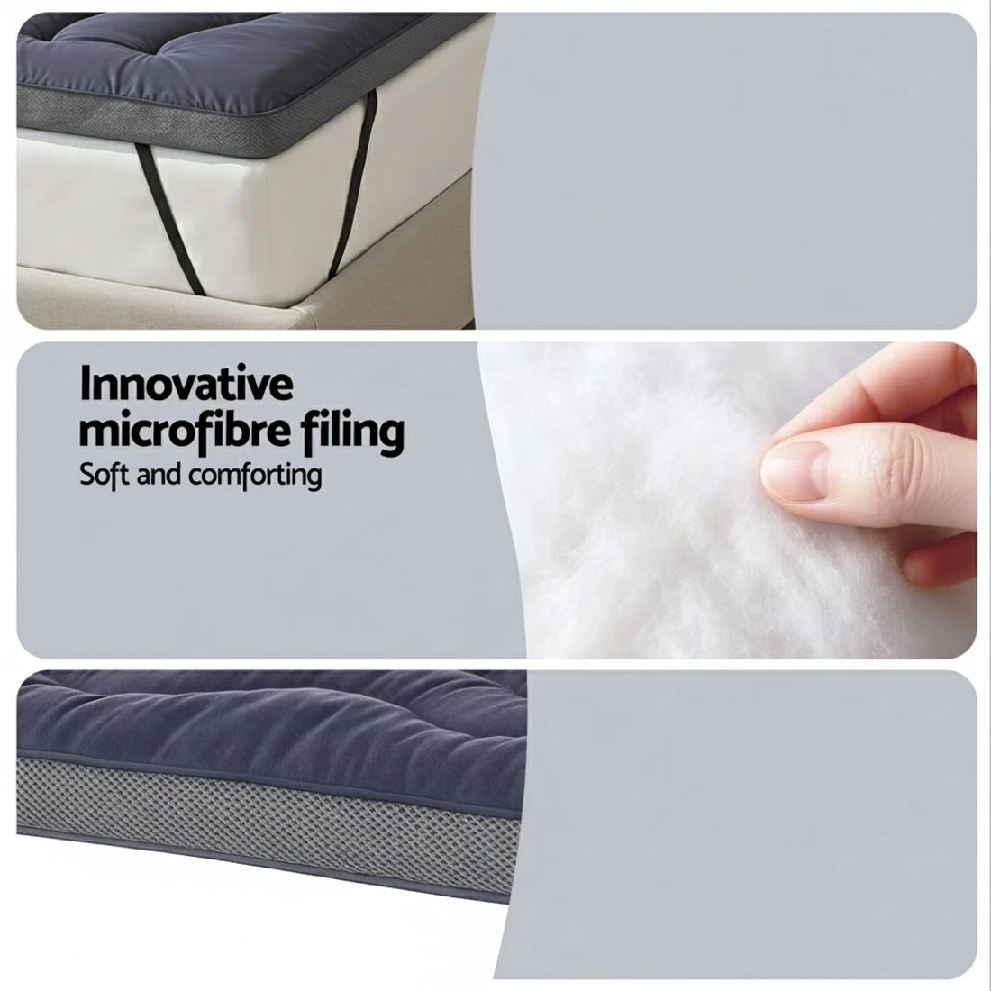 6 Giselle 5cm Mattress Topper Pillowtop toppers Bamboo Charcoal Single - Charcoal, 6 of 7