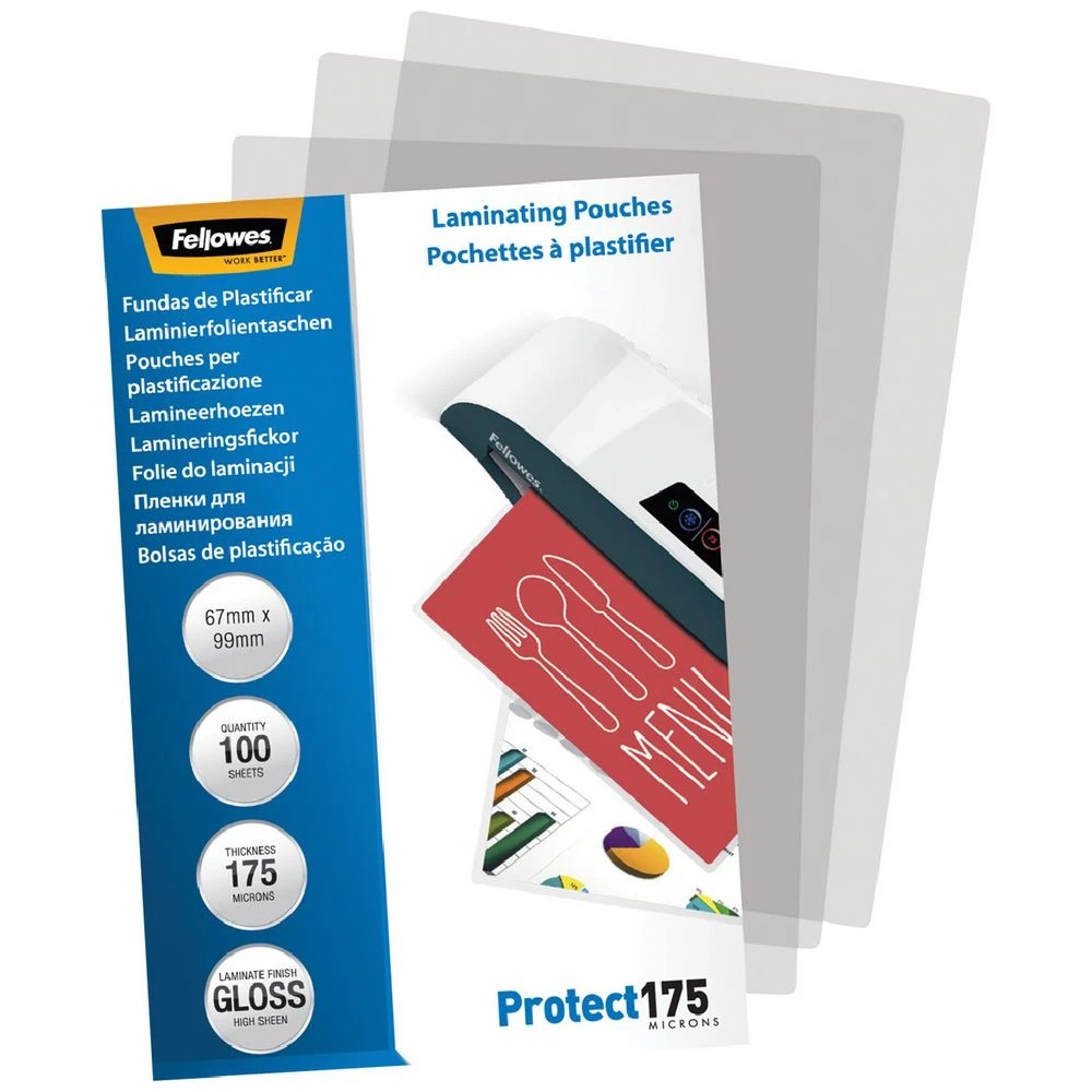 3 Fellowes Laminating Pouch 67 x 99mm 175 Micron Gloss 100 Pack, 3 of 4