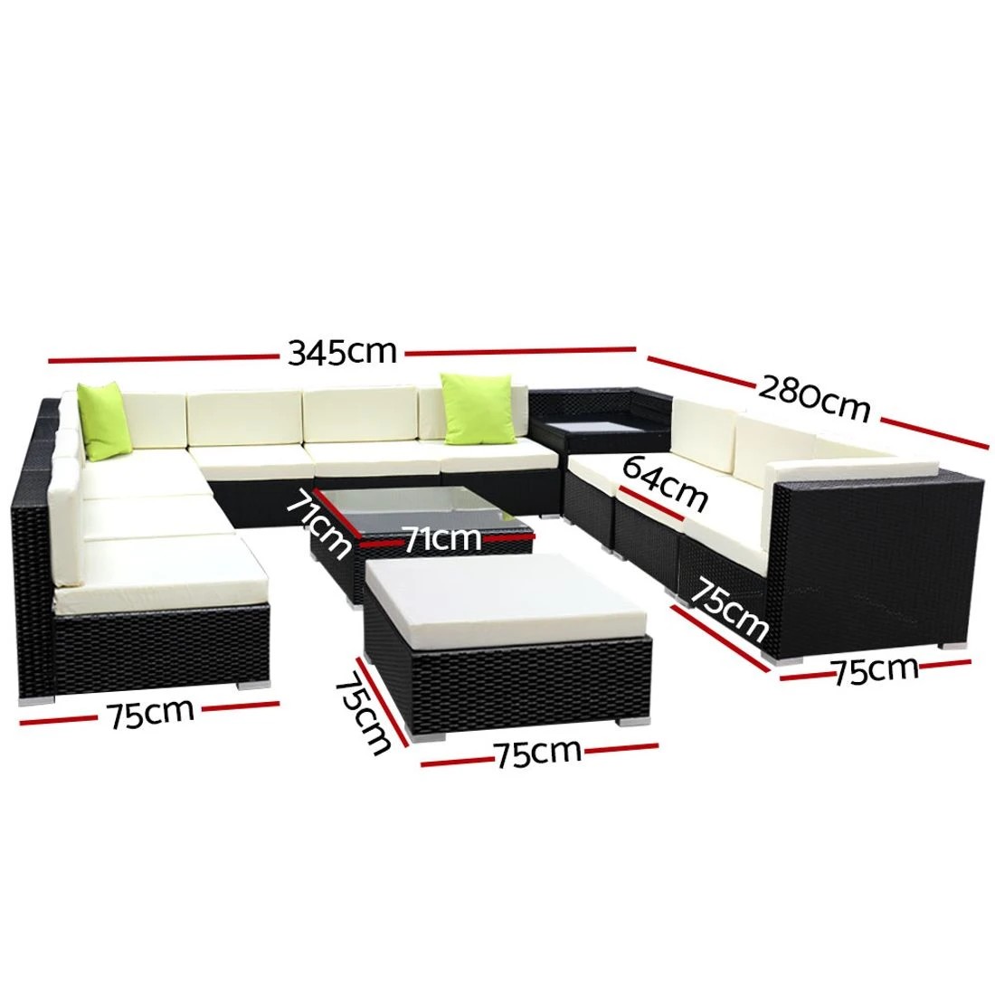 2 Gardeon 13-Piece Outdoor Sofa Set Wicker Couch Lounge Setting Cover - Black, 2 of 6