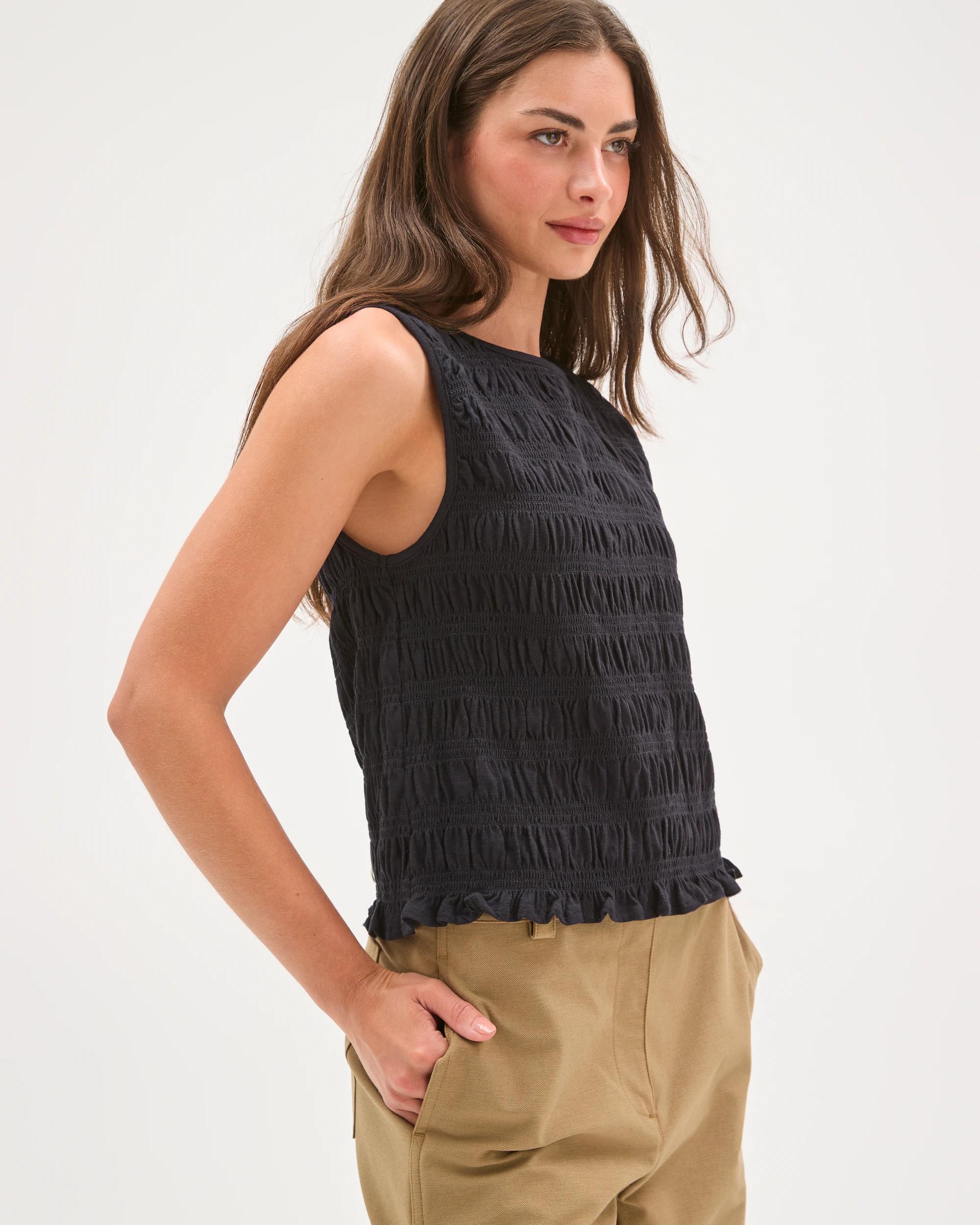 4 Target Petites Australian Cotton Shirred Tank Top BLACK, 4 of 7