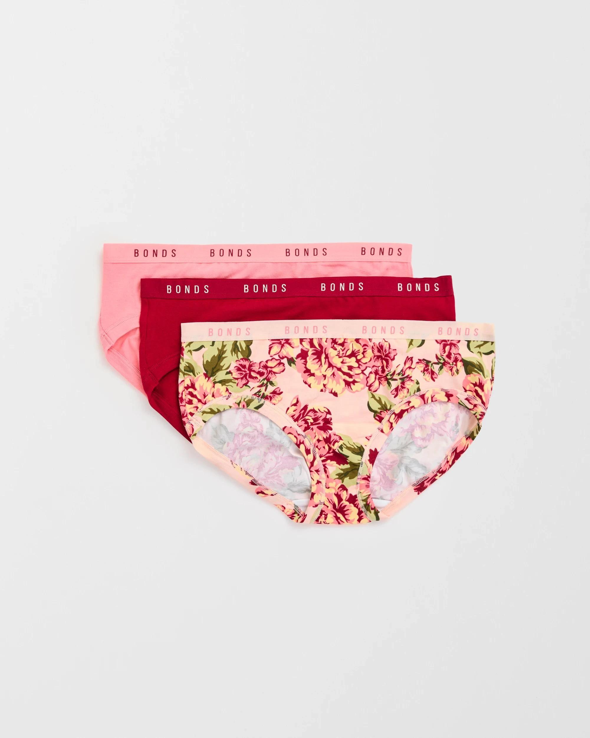 1 Bonds 3 Pack Cottontails Midi Briefs VINTAGE/CHERRY BLOSSOM, 1 of 4