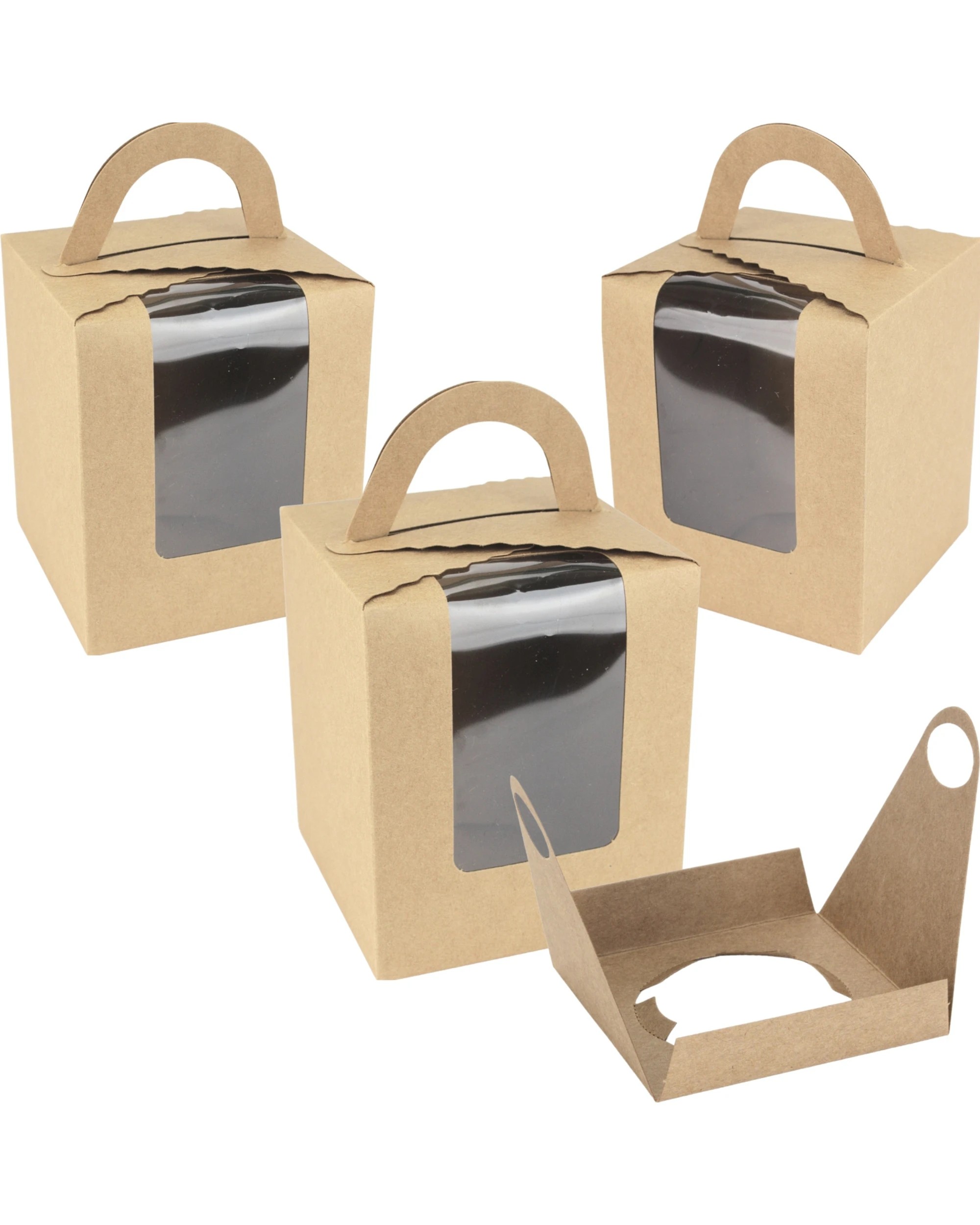 1 Party Maker Kraft Scalloped Cupcake Boxes with Window and Handle Pack of 6 - Natural, 1 of 3