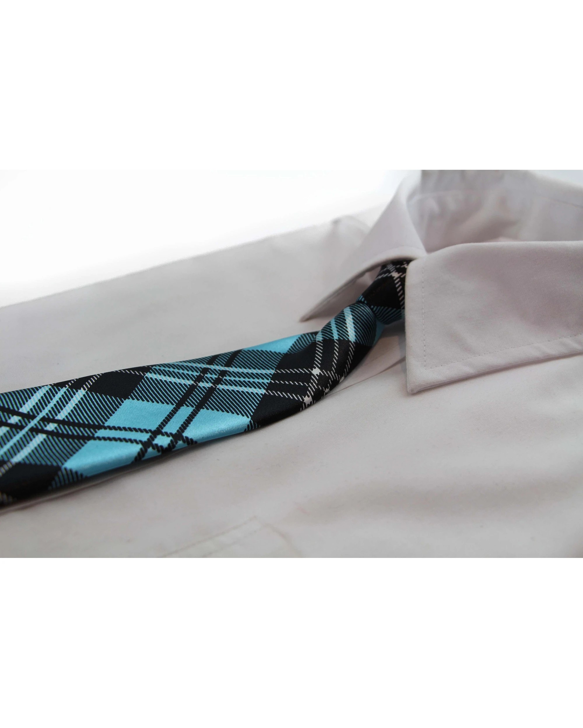 1 Zasel Kids Boys Turquoise & Black Patterned Elastic Neck Tie - Criss Cross Turquoise, 1 of 2