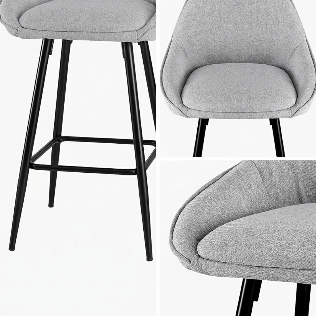 4 Artiss 4x Bar Stools Upholste Stool Counter Seat Kitchen Dining Chairs - Grey, 4 of 5