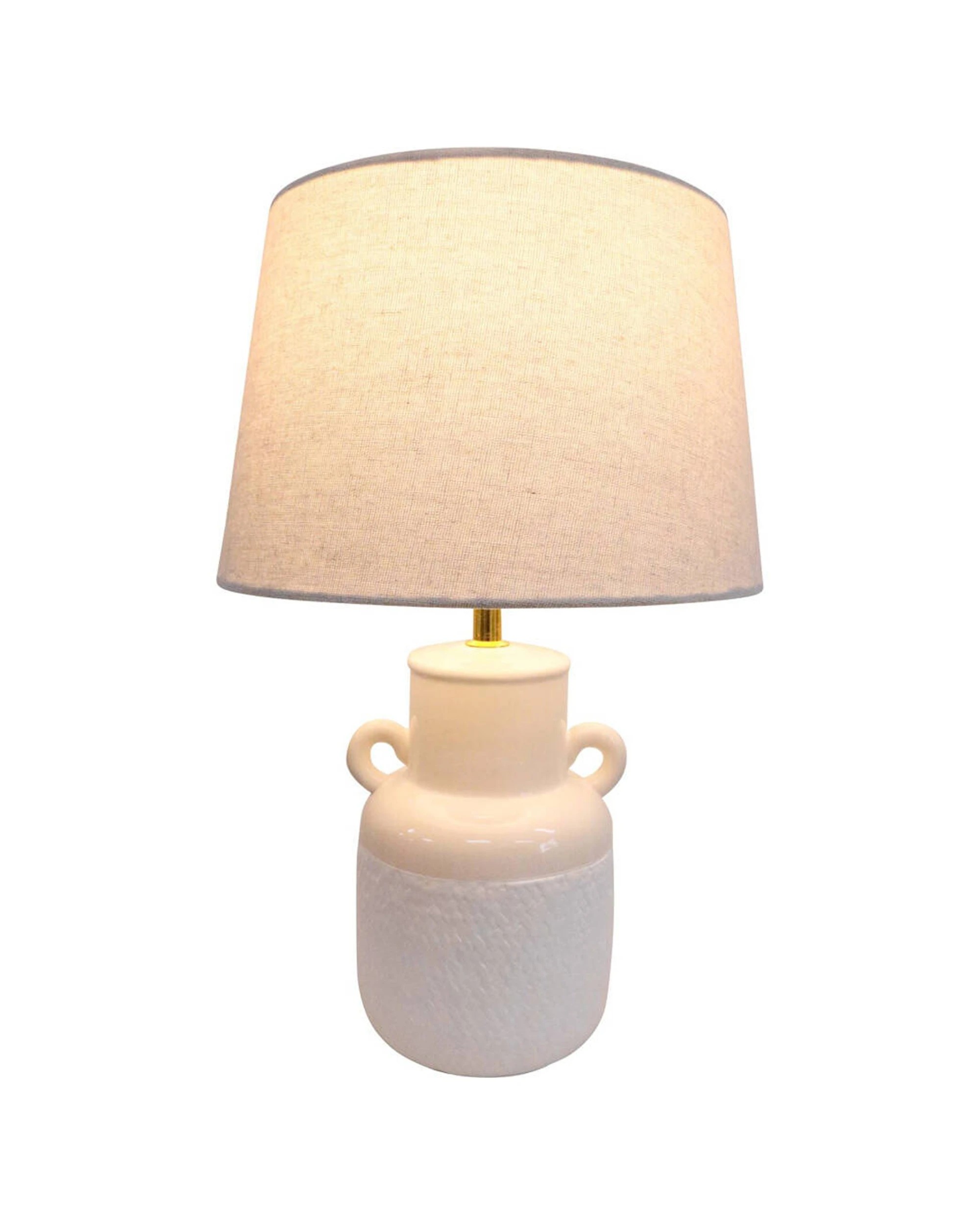 1 LVD Lamp Home Room Tabletop Decor Earthen Jar Ceramic Base Linen Shade - White, 1 of 2
